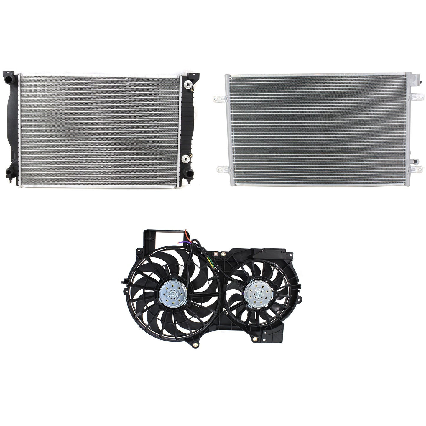 3-Piece Kit A/C Condenser, 3.2L, 6Cyl, Includes (1) A/C Condenser, (1) Cooling Fan Assembly and (1) Radiator