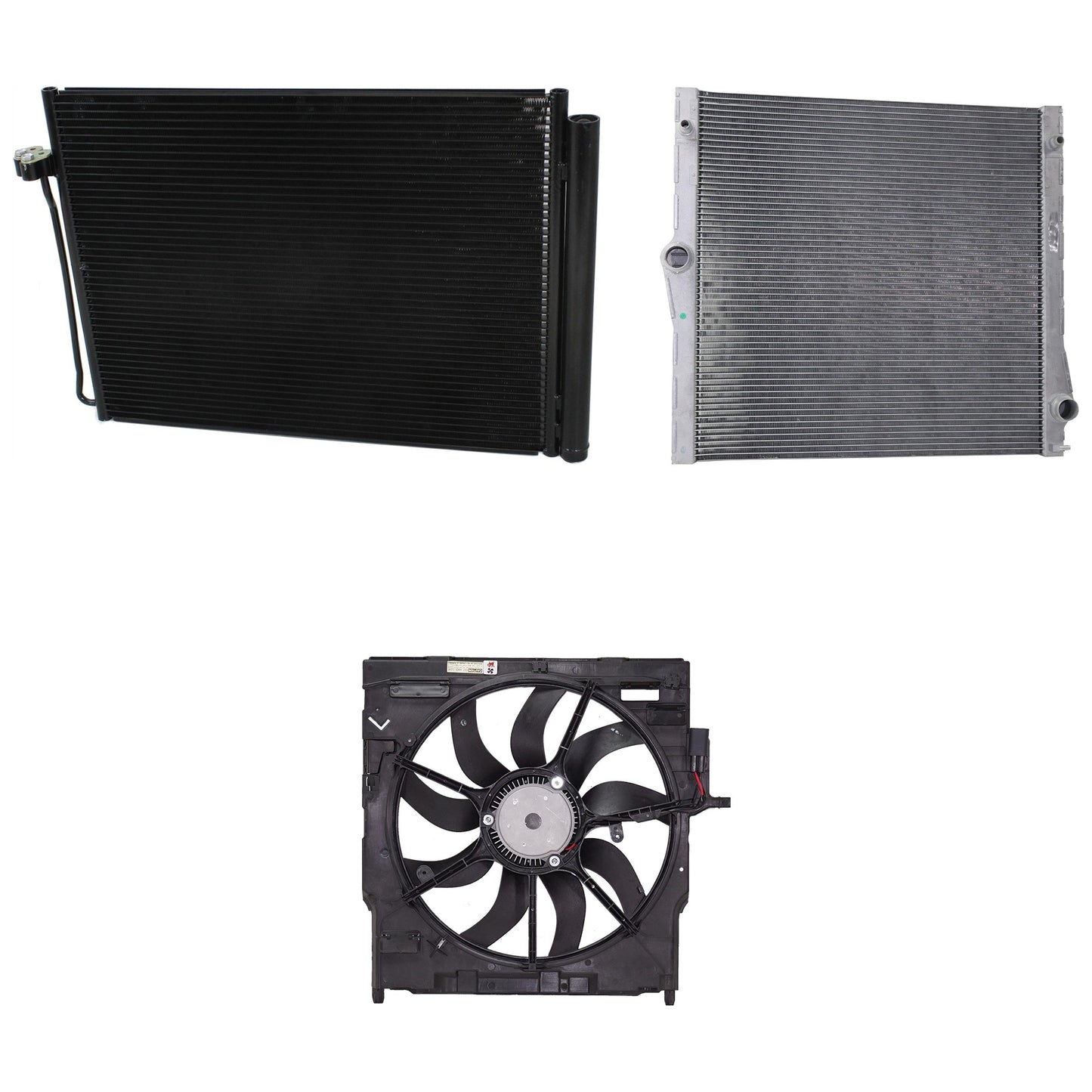 3-Piece Kit A/C Condenser, 3.0L, 6Cyl, Includes (1) A/C Condenser, (1) Cooling Fan Assembly and (1) Radiator