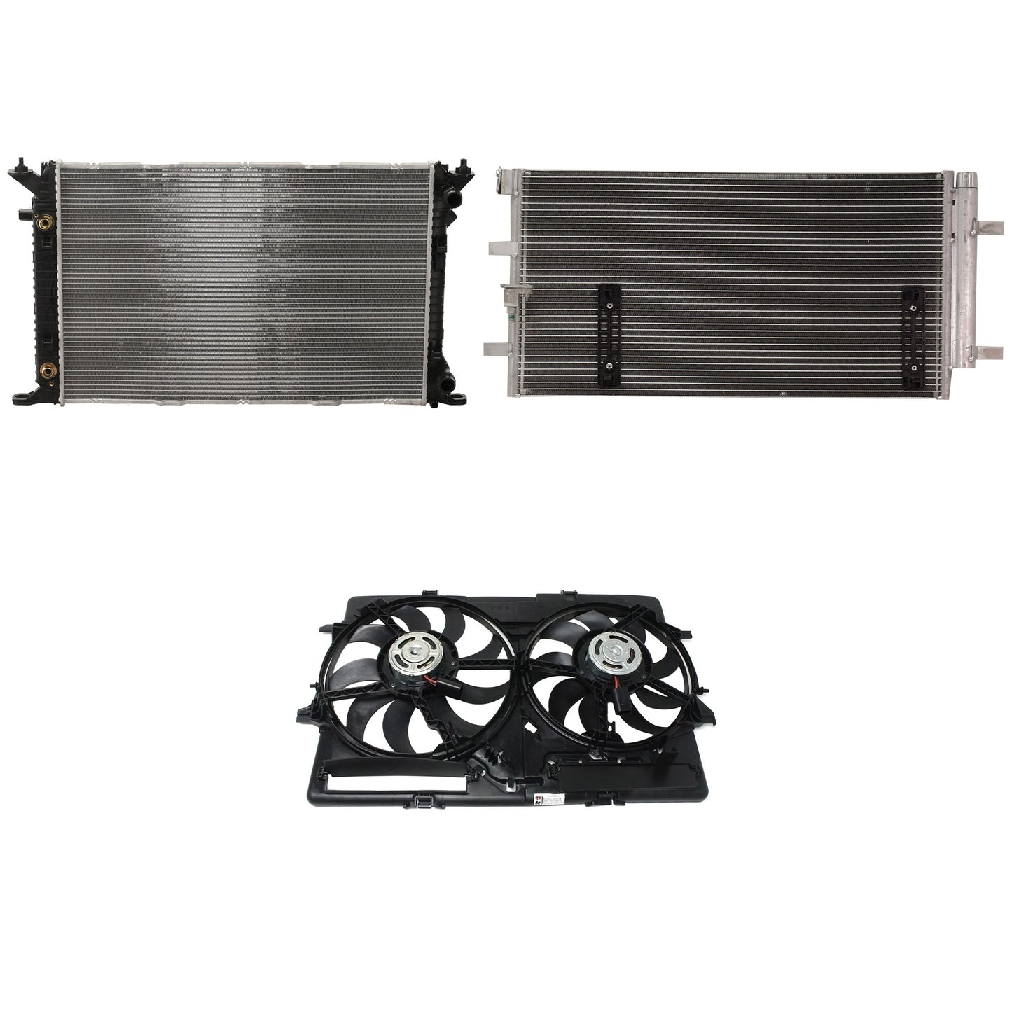 3-Piece Kit A/C Condenser, 2.0L, 4Cyl, Includes (1) A/C Condenser, (1) Cooling Fan Assembly and (1) Radiator