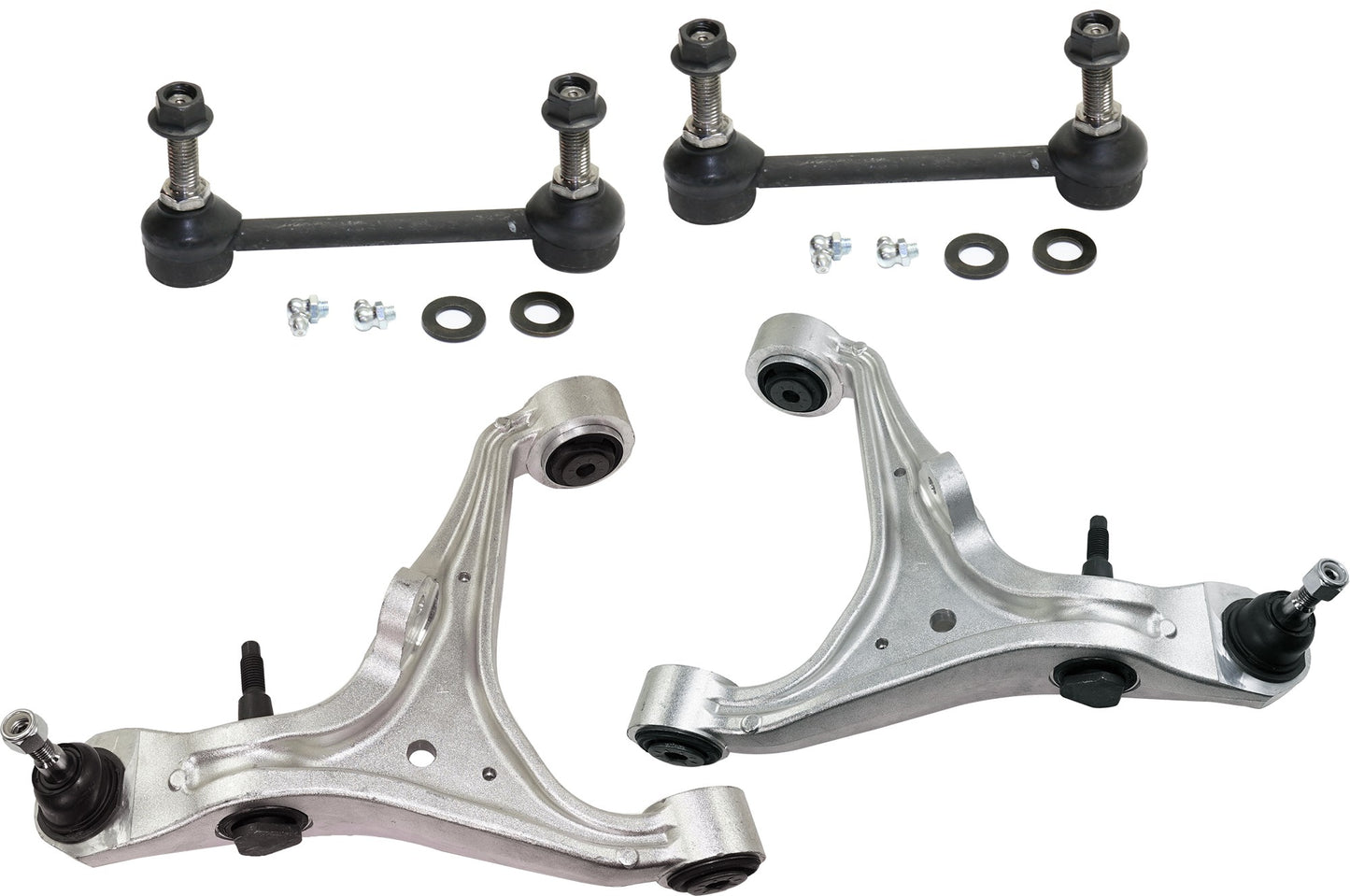 4-Piece Kit Front, Driver and Passenger Side, Lower Control Arms, Includes (2) Control Arm and (2) Sway Bar Link