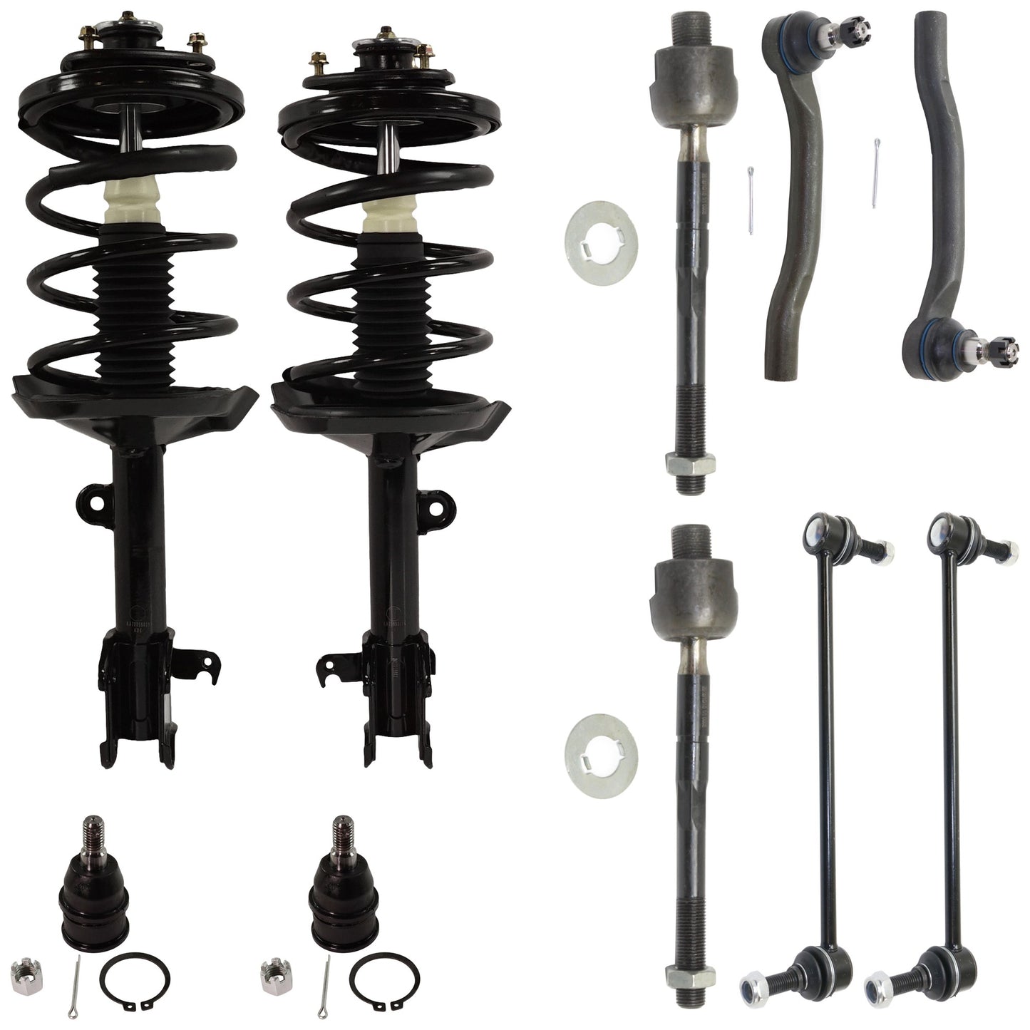 10-Piece Kit Suspension Kit, Includes (2) Shock Absorber and Strut Assembly, (4) Tie Rod End, (2) Sway Bar Link and (2) Ball Joint