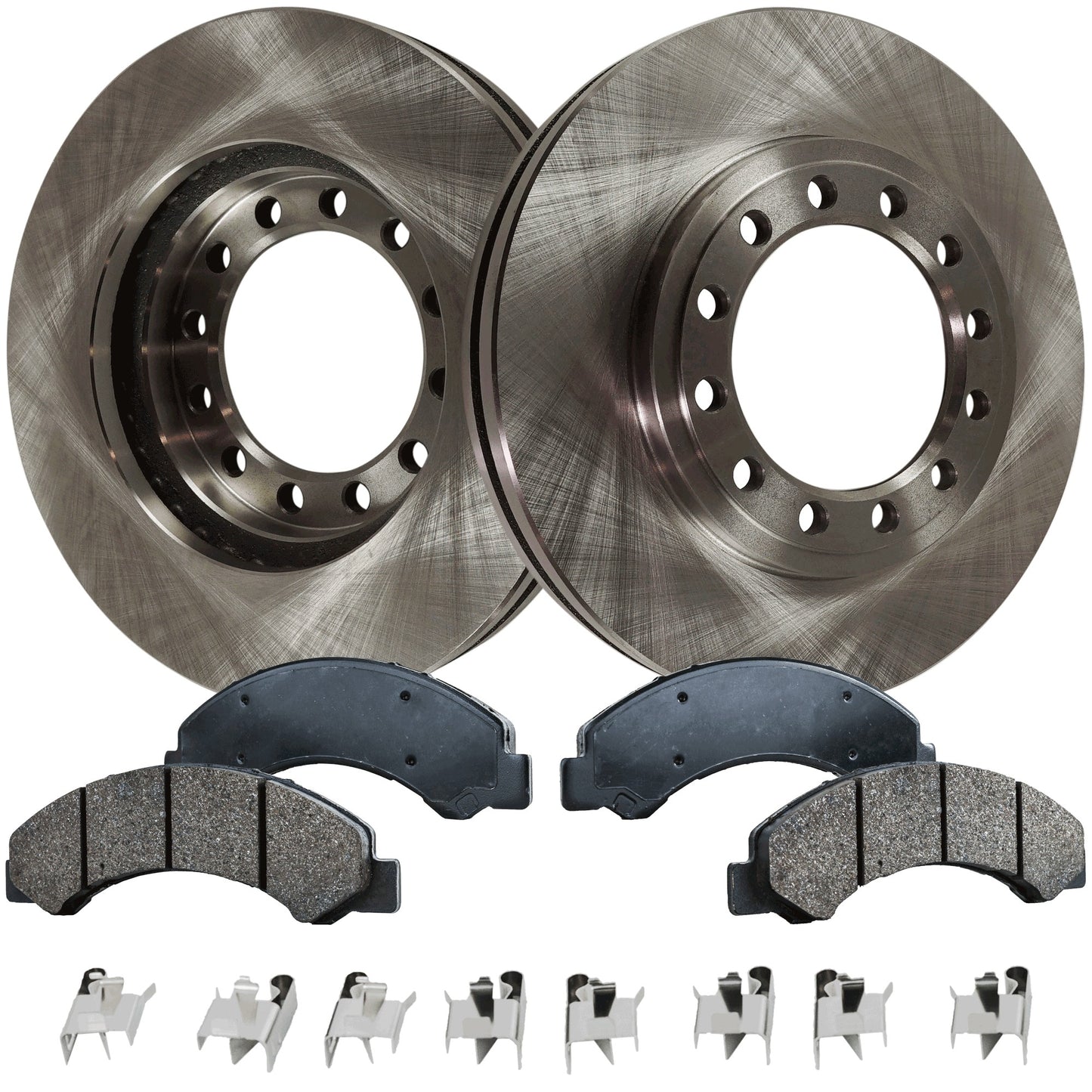 2-Wheel Set Front Brake Disc and Pad Kit, Plain Surface 12 Lugs 293.4 mm Organic Pro-Line Series, Includes (2) Brake Disc and (1) Brake Pad Set