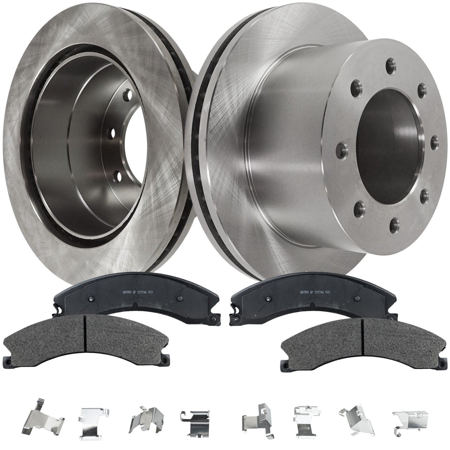 4-Wheel Set Front and Rear Brake Disc and Pad Kit, Plain Surface 8 Lugs 355.09 mm Semi-metallic Pro-Line Series, Includes (2) Brake Disc and (1) Brake Pad Set