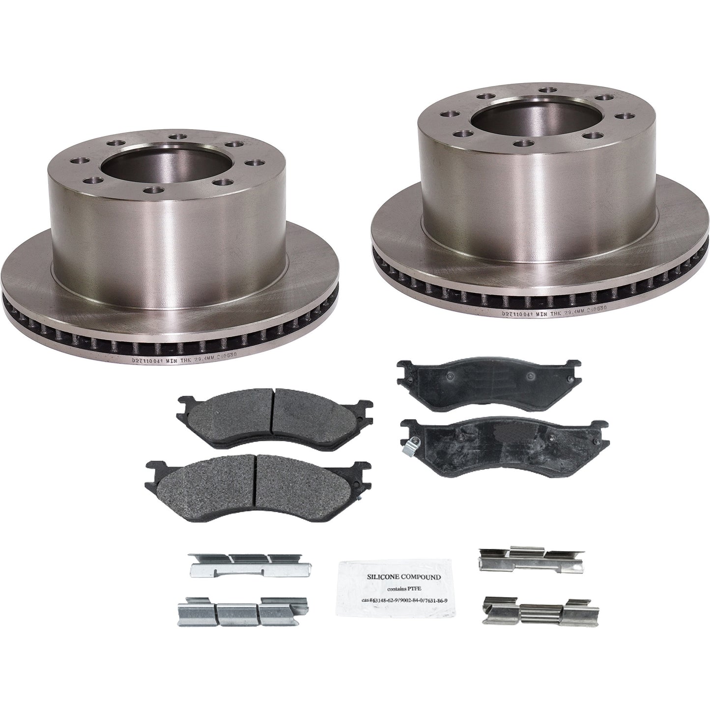 2-Wheel Set Brake Disc and Pad Kit, Plain Surface 8 Lugs 323.34 mm Semi-metallic Pro-Line Series, Includes (1) Brake Pad Set and (2) Brake Disc
