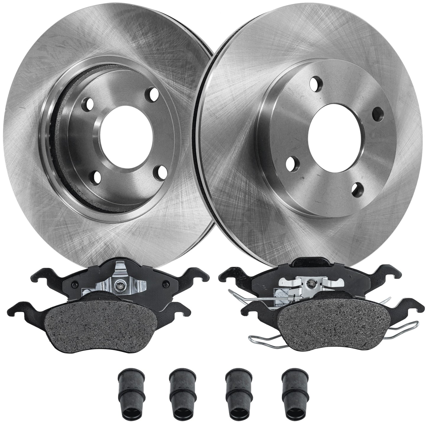 2-Wheel Set Front Brake Disc and Pad Kit, Plain Surface 4 Lugs 257.81 mm Semi-metallic Pro-Line Series, Includes (1) Brake Pad Set and (2) Brake Disc