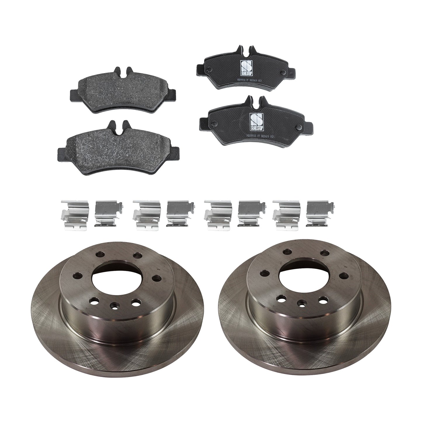 2-Wheel Set Brake Disc and Pad Kit, Plain Surface 6 Lugs 297.94 mm Organic Pro-Line Series, Includes (1) Brake Pad Set and (2) Brake Disc