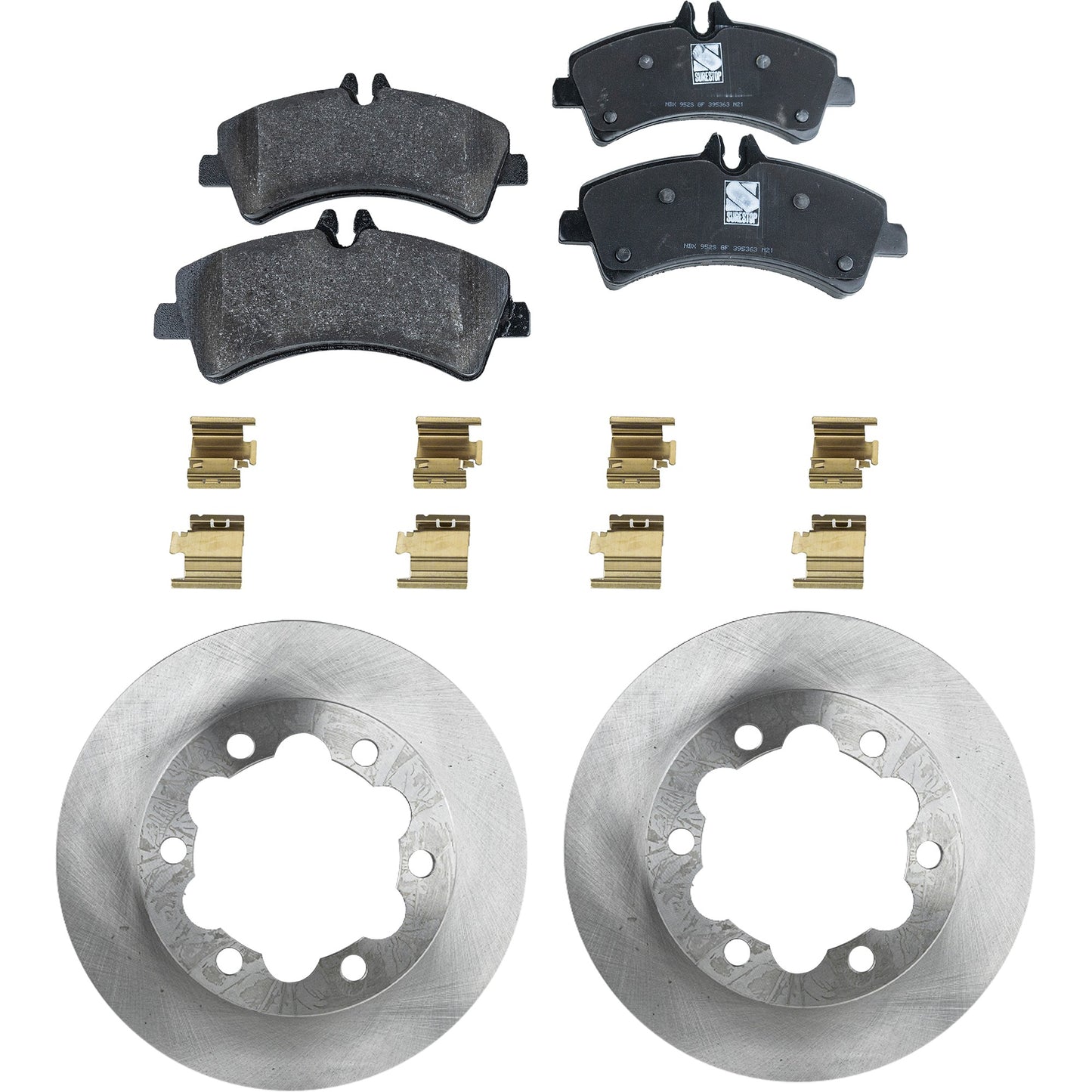 2-Wheel Set Rear Brake Disc and Pad Kit, Plain Surface 6 Lugs 303.28 mm Organic Pro-Line Series, Includes (2) Brake Disc and (1) Brake Pad Set
