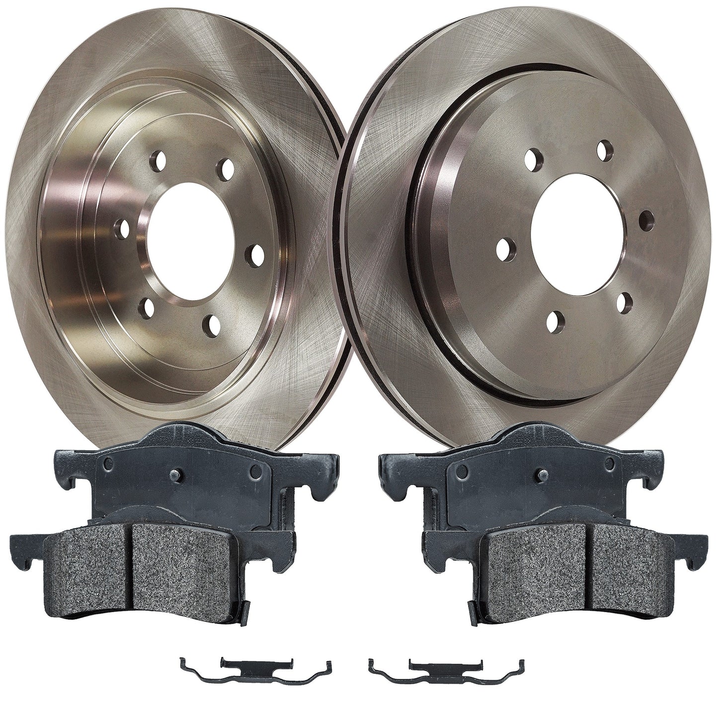 2-Wheel Set Rear Brake Disc and Pad Kit, Plain Surface 6 Lugs 341.88 mm Semi-metallic Pro-Line Series, Includes (1) Brake Pad Set and (2) Brake Disc