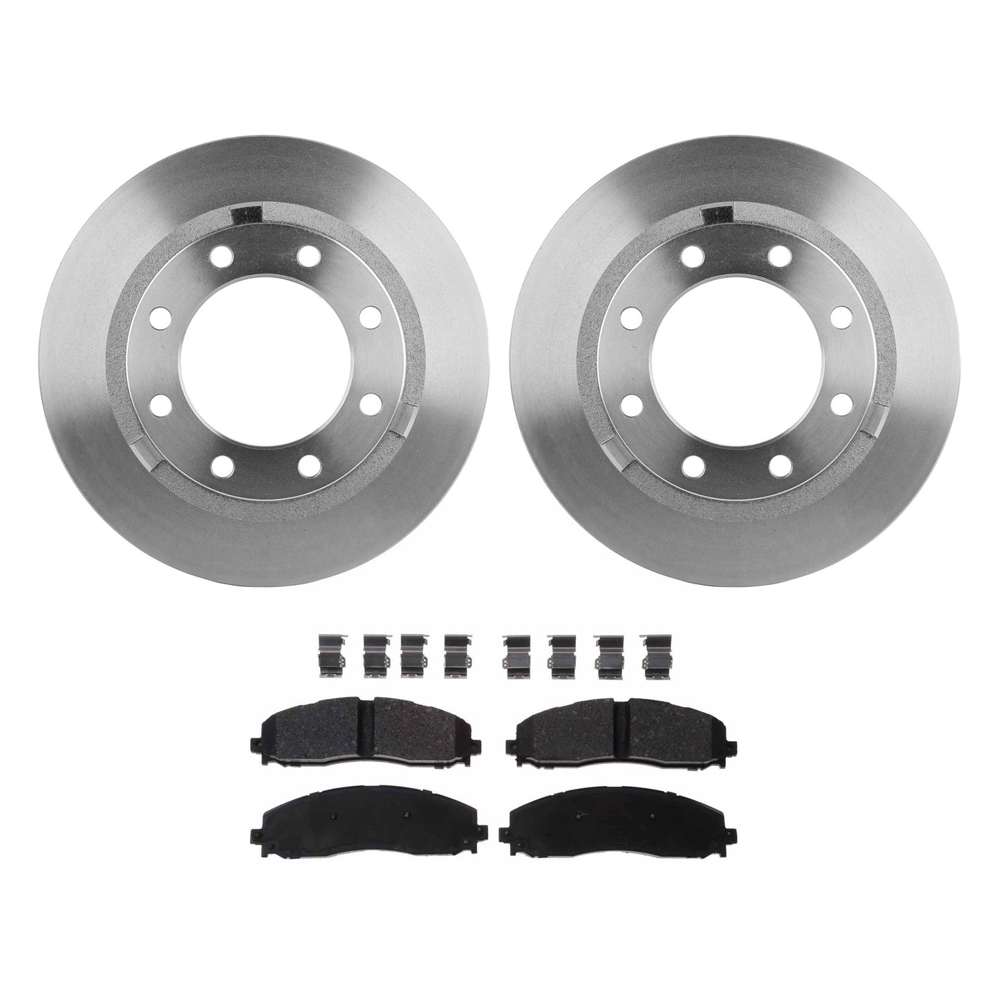 2-Wheel Set Rear Brake Disc and Pad Kit, Plain Surface 8 Lugs 362.97 mm Semi-metallic Pro-Line Series, Includes (2) Brake Disc and (1) Brake Pad Set