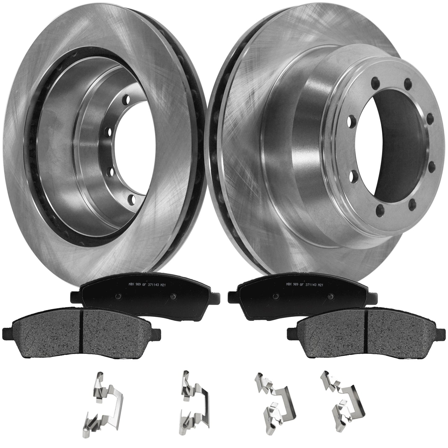 2-Wheel Set Rear Brake Disc and Pad Kit, Plain Surface 8 Lugs 325.88 mm Semi-metallic Pro-Line Series, Includes (1) Brake Pad Set and (2) Brake Disc