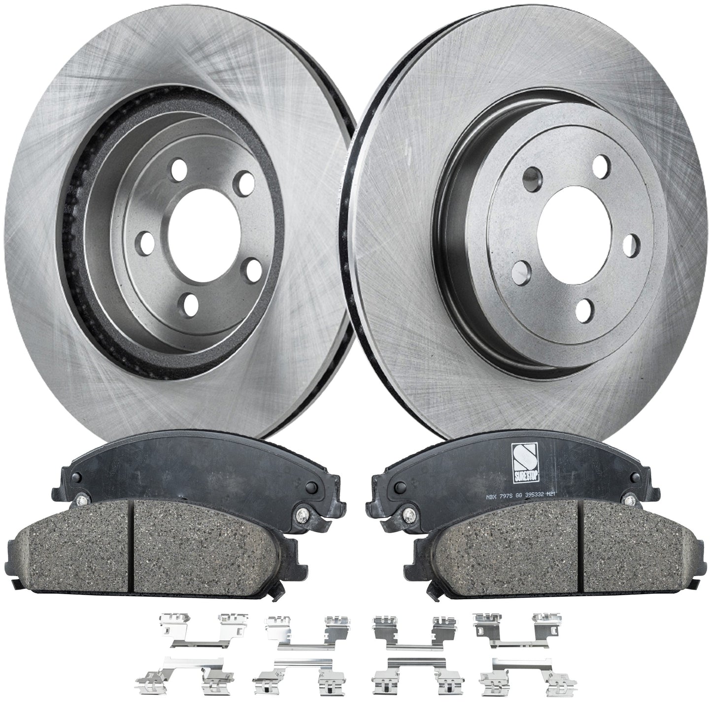 2-Wheel Set Front Brake Disc and Pad Kit, Plain Surface 5 Lugs 344.93 mm Ceramic Pro-Line Series, Includes (1) Brake Pad Set and (2) Brake Disc