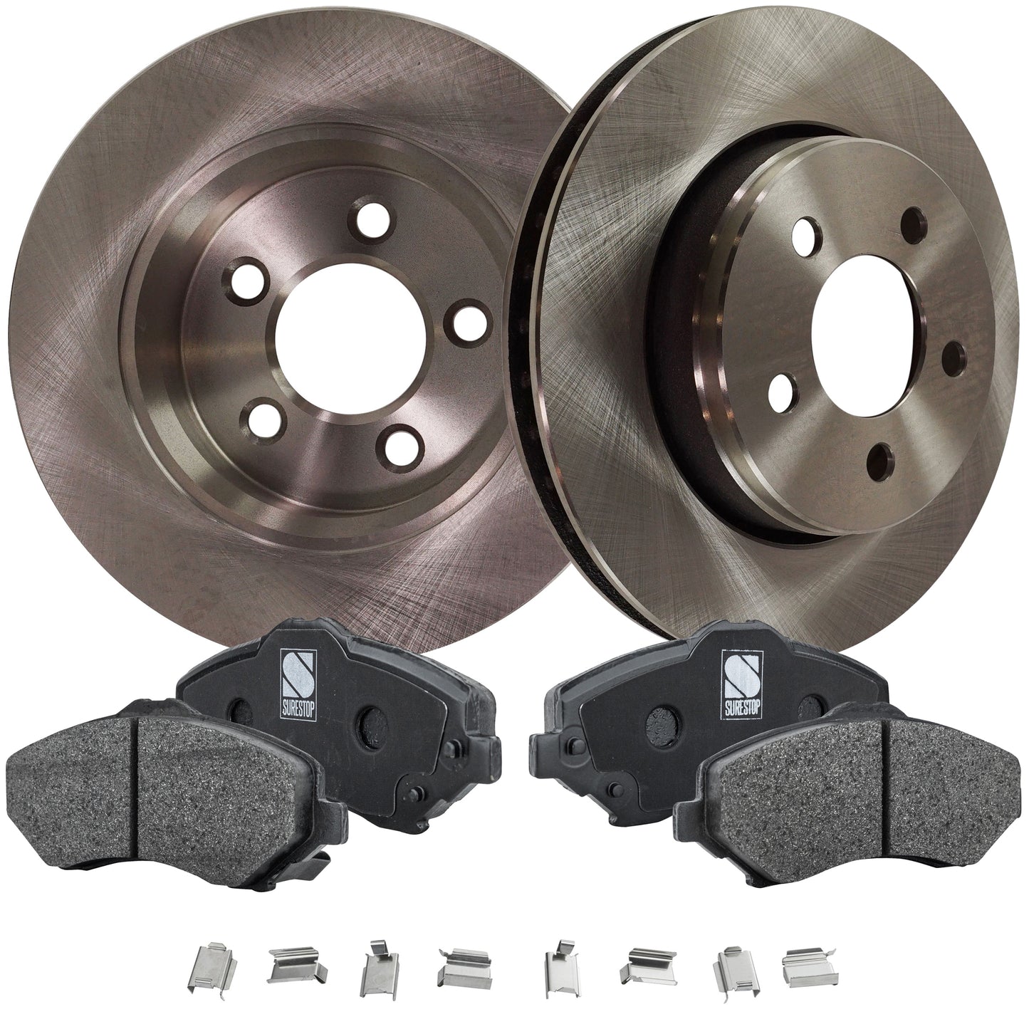 2-Wheel Set Front Brake Disc and Pad Kit, Plain Surface 5 Lugs 302.01 mm Semi-metallic Pro-Line Series, Includes (1) Brake Pad Set and (2) Brake Disc