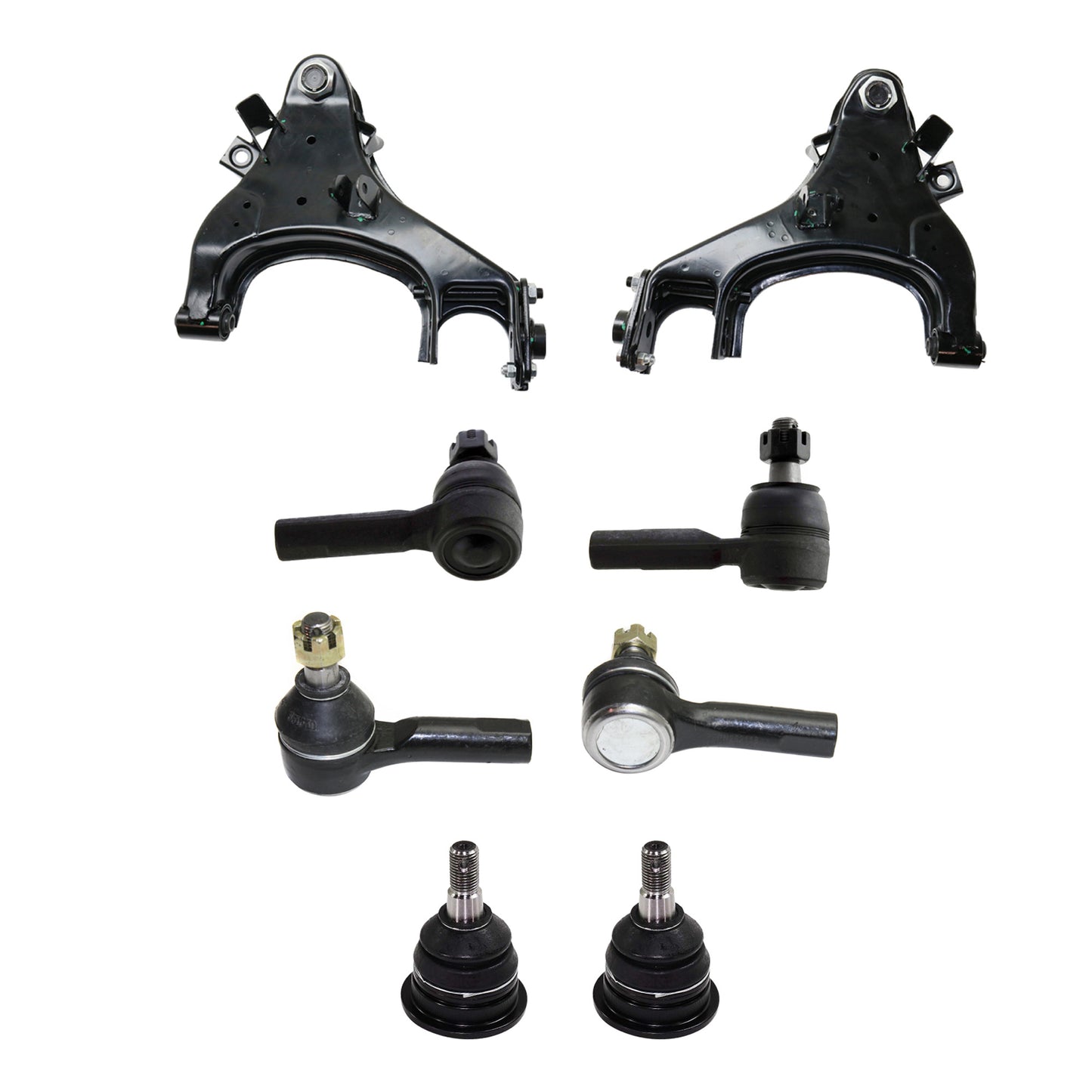 8-Piece Kit Front, Driver and Passenger Side, Lower Control Arm Kit, Includes (2) Ball Joint, (2) Control Arm, and (4) Tie Rod End