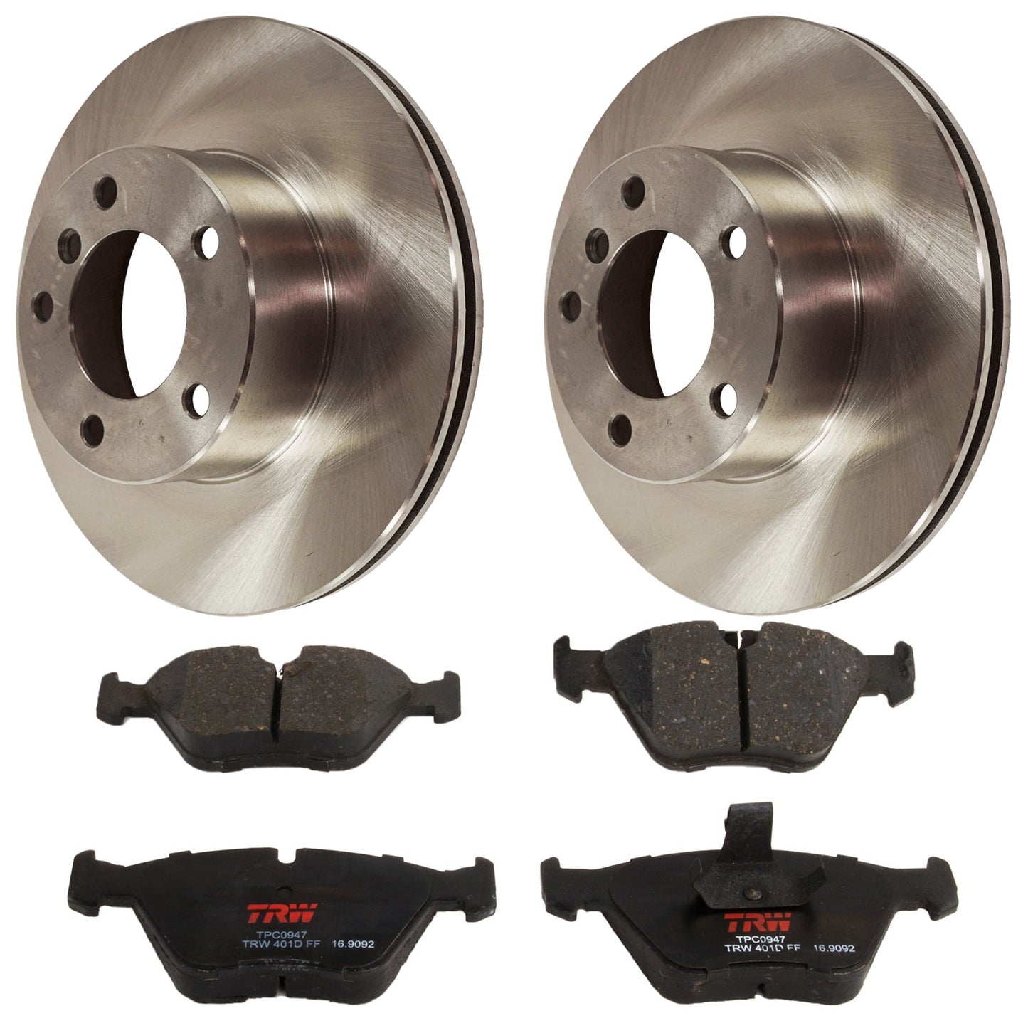 KIT-072524-15 2-Wheel Set Front Brake Disc and Pad Kit, Plain Surface 5 Lugs 295.91 mm Semi-metallic, Includes (2) Brake Disc and (1) Brake Pad Set