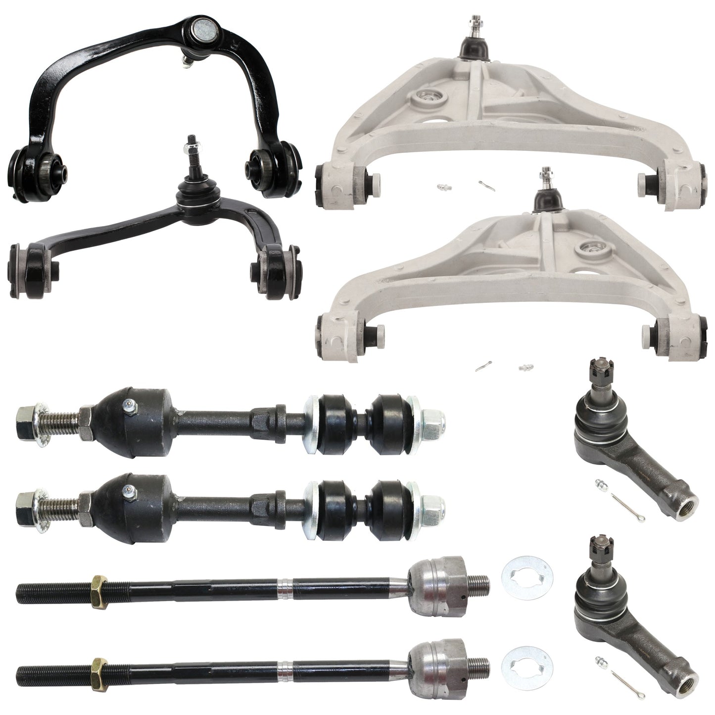 10-Piece Kit Front, Driver and Passenger Side, Inner and Outer, Upper and Lower Suspension Kit, Includes (4) Control Arm, (2) Sway Bar Link, and (4) Tie Rod End