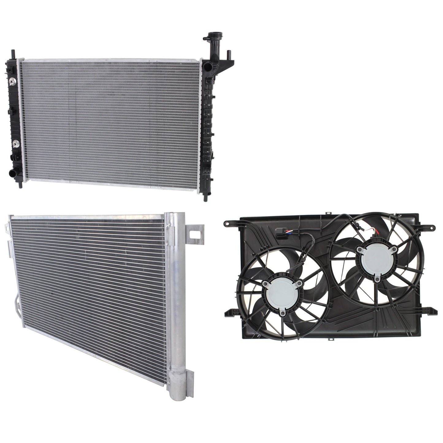 3-Piece Kit A/C Condenser, 3.6L, 6Cyl, Includes (1) A/C Condenser, (1) Cooling Fan Assembly and (1) Radiator
