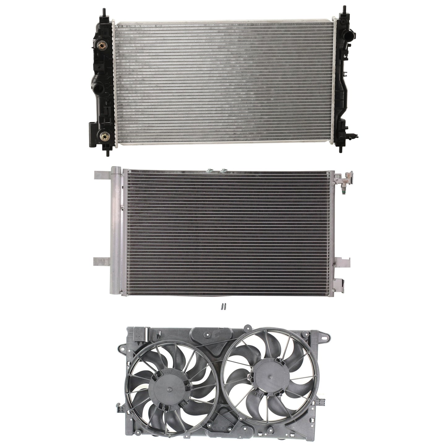 3-Piece Kit A/C Condenser, 2.4L, 4Cyl, Includes (1) A/C Condenser, (1) Cooling Fan Assembly and (1) Radiator