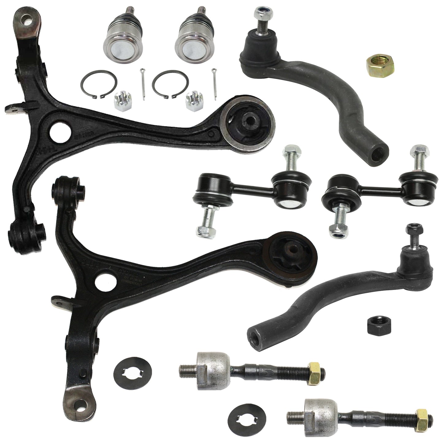 10-Piece Kit Front, Driver and Passenger Side Suspension Kit, Includes (2) Ball Joint, (2) Control Arm, (2) Sway Bar Link, and (4) Tie Rod End