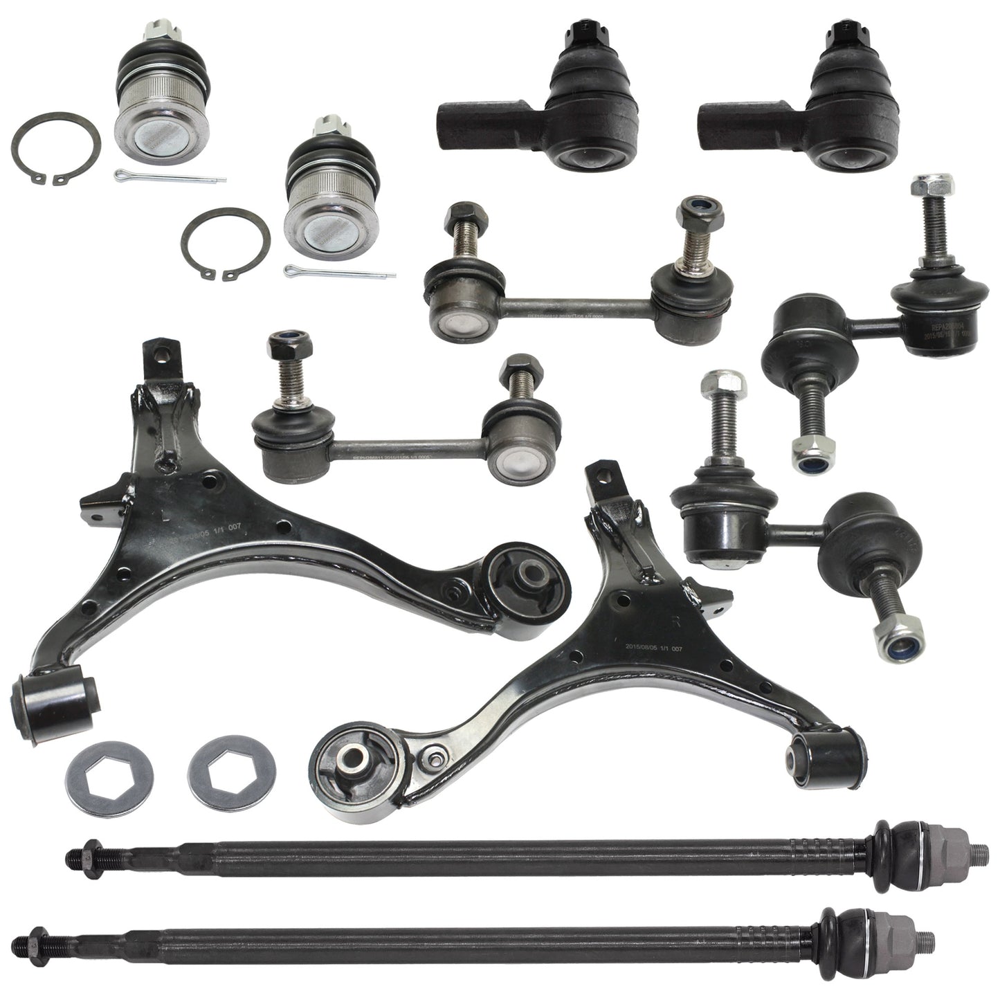 12-Piece Kit Driver and Passenger Side Suspension Kit, Includes (2) Ball Joint, (2) Control Arm, (4) Sway Bar Link, and (4) Tie Rod End