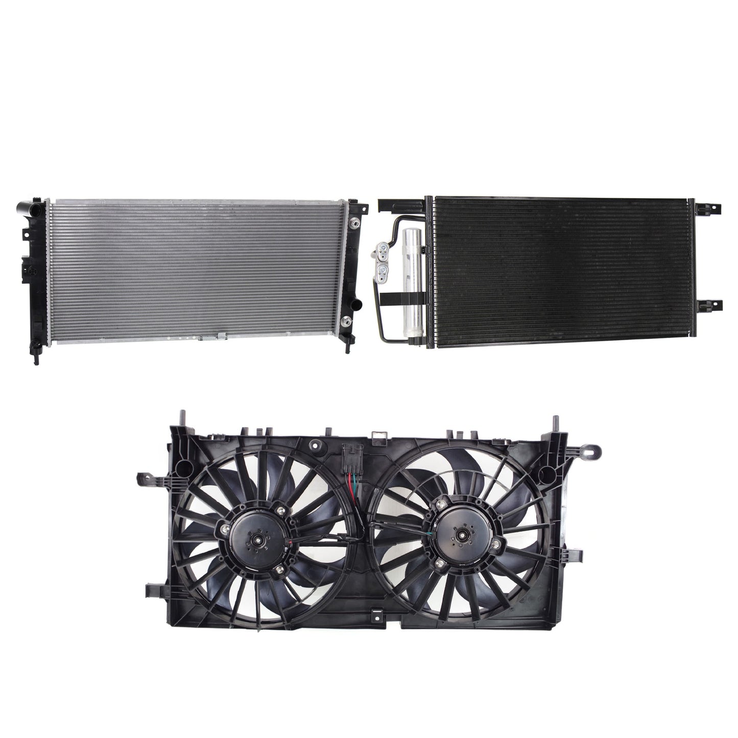 3-Piece Kit A/C Condenser, 3.9L, 6Cyl, Includes (1) A/C Condenser, (1) Cooling Fan Assembly and (1) Radiator
