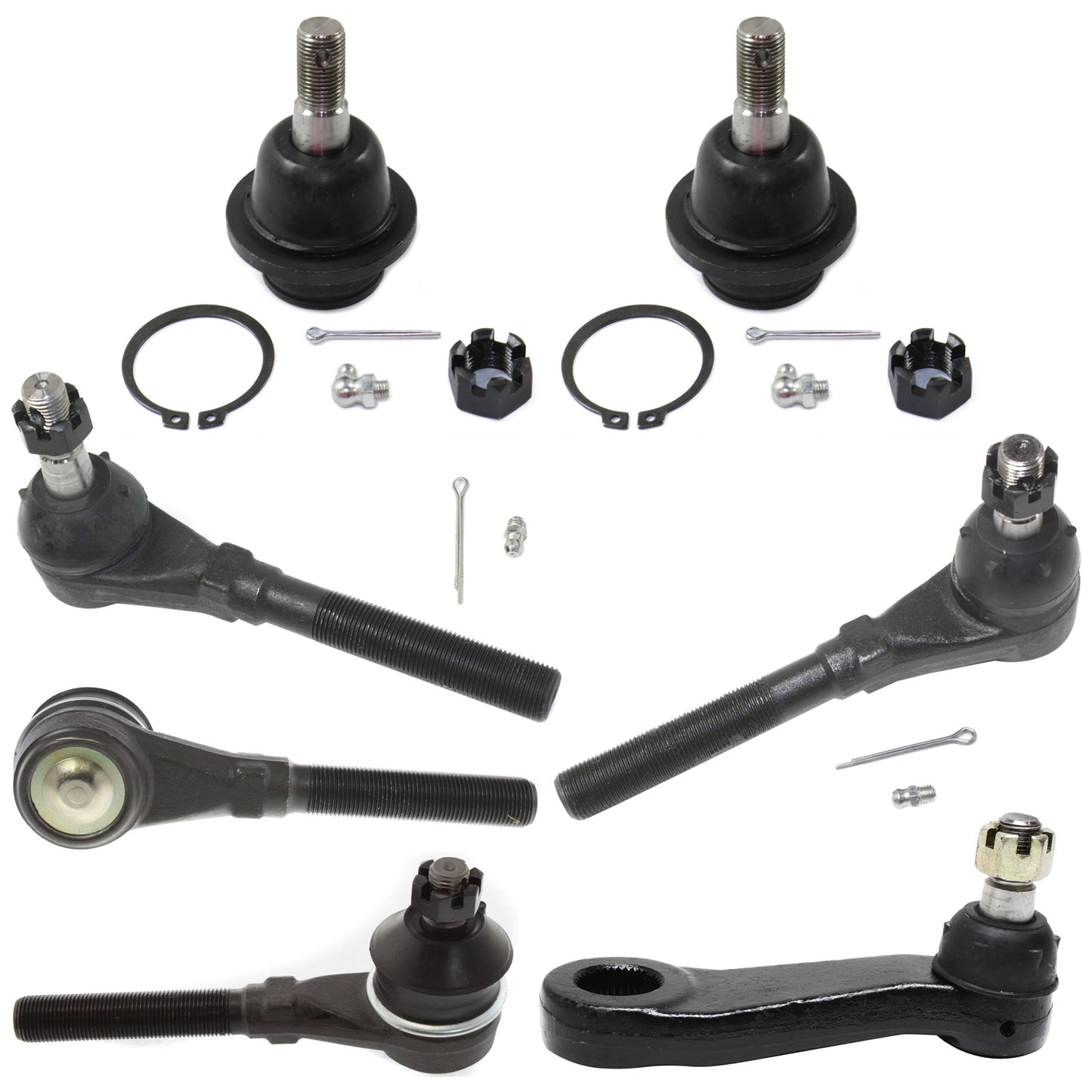 7-Piece Kit Pitman Arm, Includes (2) Ball Joint, (1) Pitman Arm, and (4) Tie Rod End