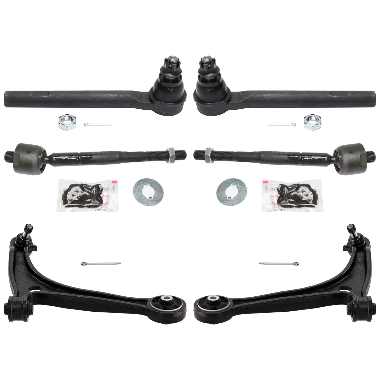 6-Piece Kit Control Arm Includes (2) Control Arm and (4) Tie Rod End