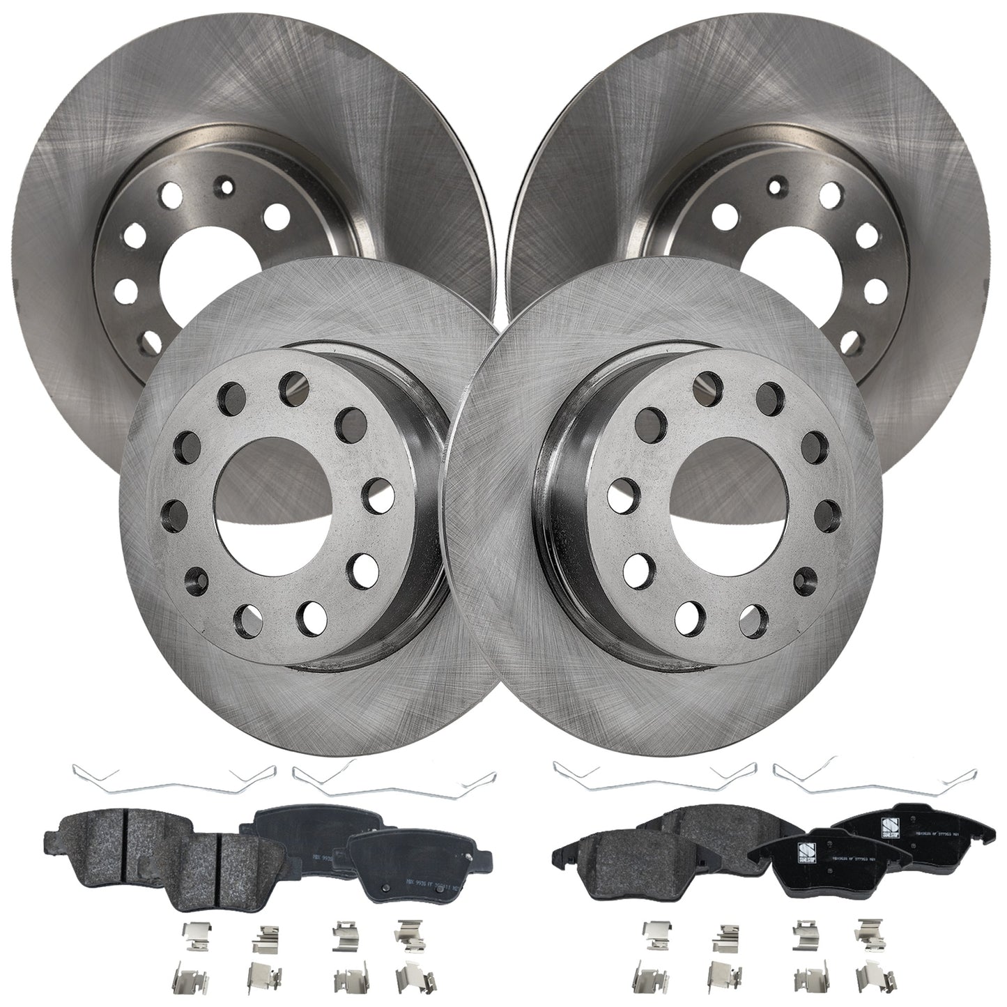 4-Wheel Set Front and Rear Brake Disc and Pad Kit, Plain Surface 5 Lugs Front-311.91 mm/Rear-254.76 mm, Includes (2) Brake Pad Set and (4) Brake Disc