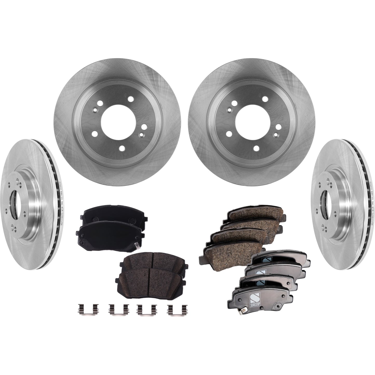4-Wheel Set Front and Rear Brake Disc and Pad Kit, Plain Surface 5 Lugs Front-305.05 mm/Rear-284 mm, Includes (2) Brake Pad Set and (4) Brake Disc
