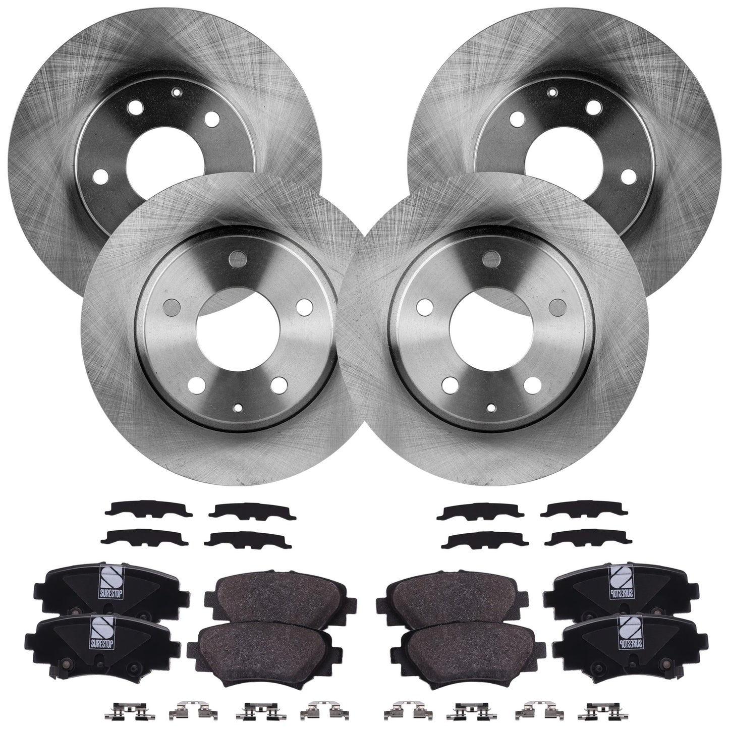4-Wheel Set Front and Rear Brake Disc and Pad Kit, Plain Surface Front-279.91 mm/Rear-265 mm Organic, Includes (2) Brake Pad Set and (4) Brake Disc