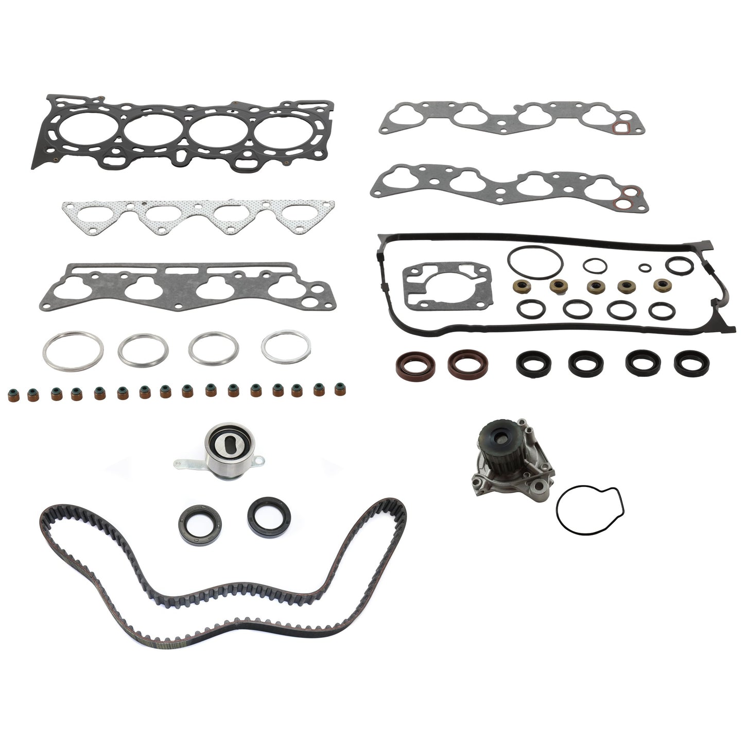3-Piece Kit Cylinder Head Gasket, Includes (1) Cylinder Head Gasket, (1) Timing Belt Kit, and (1) Water Pump