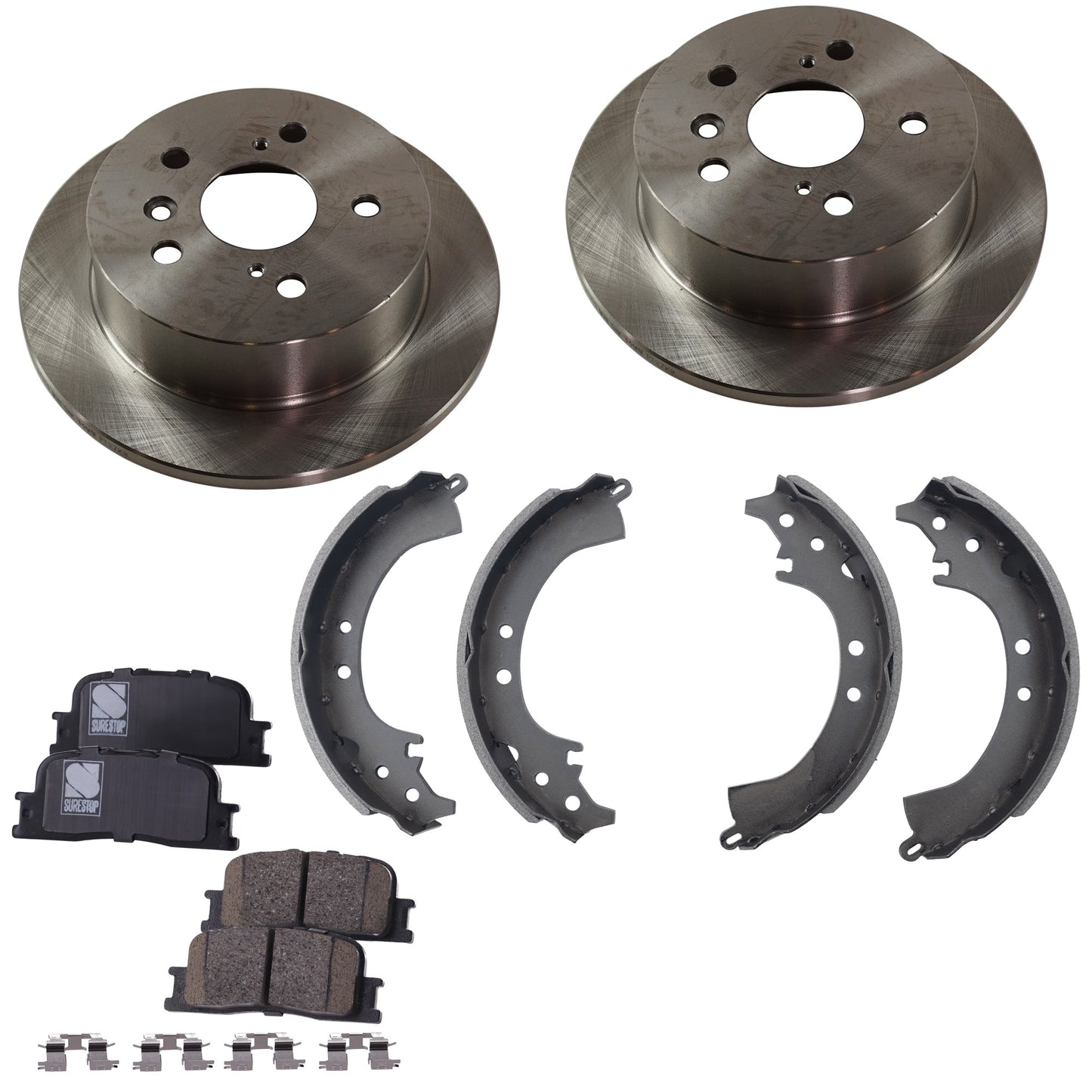 2-Wheel Set Rear Brake Disc and Pad Kit, Includes (1) Brake Shoe Set, (1) Brake Pad Set and (2) Brake Disc
