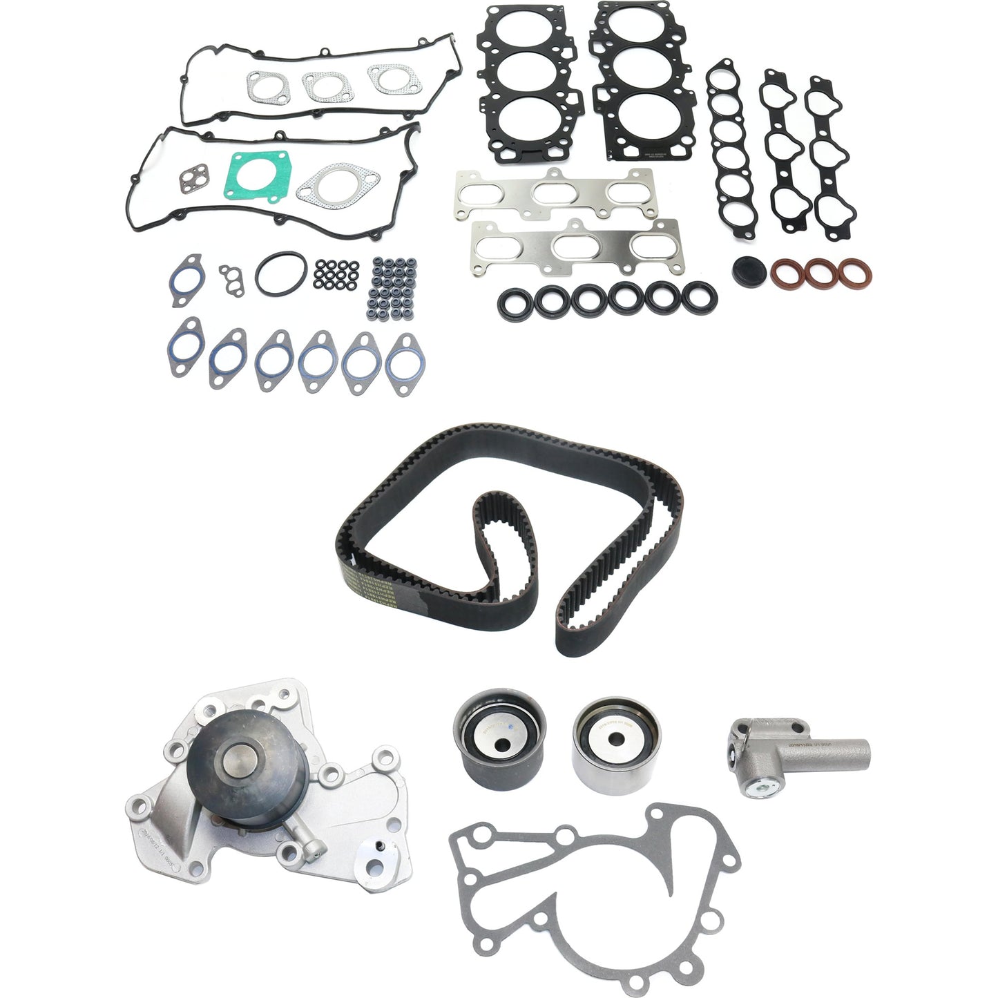 2-Piece Kit Timing Belt Kit, 2.7L, 6Cyl Water Pump Included Includes (1) Cylinder Head Gasket and (1) Timing Belt Kit