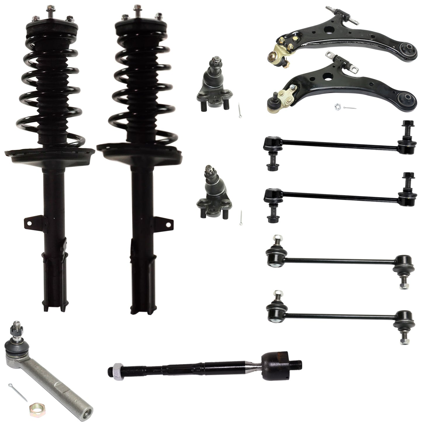 12-Piece Kit Invalid Position Fully Loaded Strut, FWD, Includes (2) Control Arm, (2) Ball Joint, (4) Sway Bar Link, (2) Tie Rod End and (2) Shock Absorber and Strut Assembly