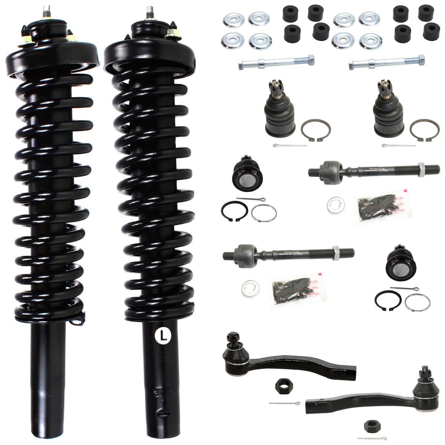 12-Piece Kit Suspension Kit, Includes (4) Tie Rod End, (4) Ball Joint, (2) Sway Bar Link and (2) Shock Absorber and Strut Assembly