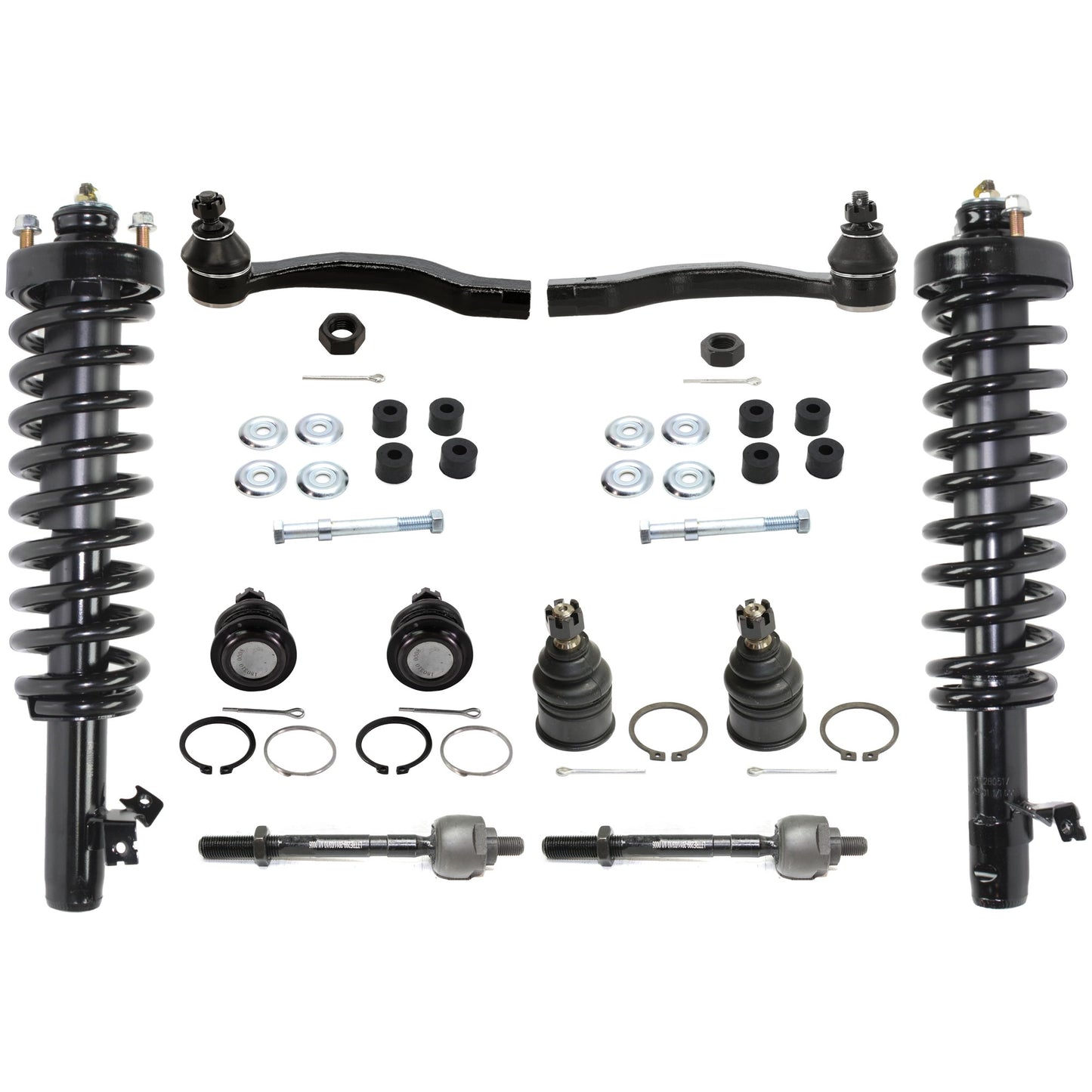 12-Piece Kit Fully Loaded Strut, Includes (2) Shock Absorber and Strut Assembly, (4) Tie Rod End, (4) Ball Joint and (2) Sway Bar Link