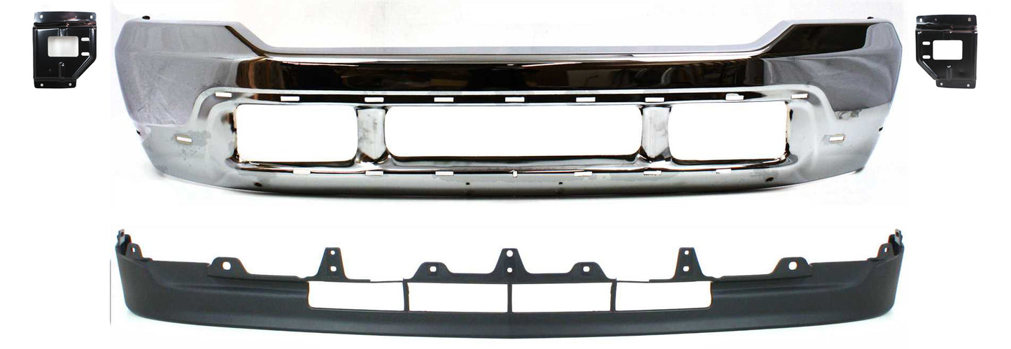 4-Piece Kit, Front Bumper, Chrome, Includes (1) Bumper, (2) Bumper Bracket, and (1) Valance