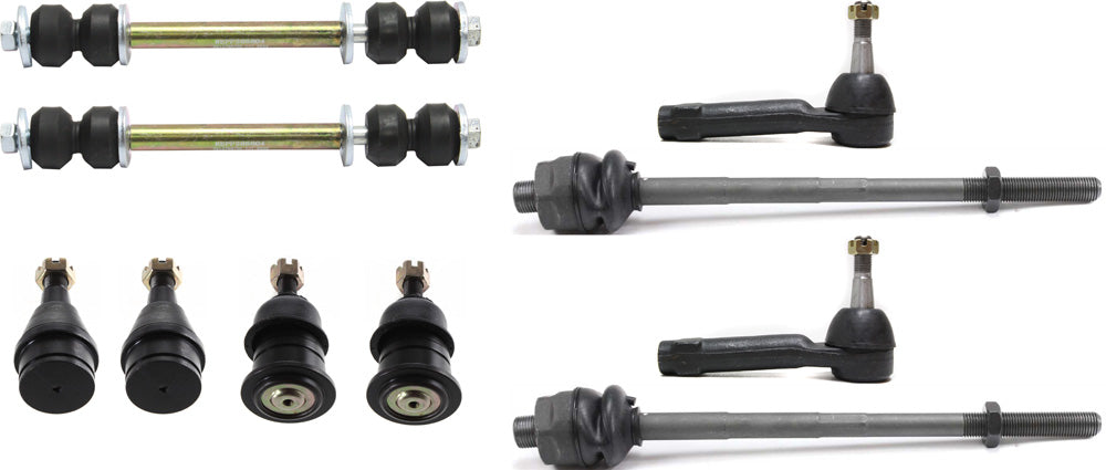 10-Piece Kit Front, Driver and Passenger Side, Upper and Lower Ball Joint, includes (4) Ball Joint, (2) Sway Bar Link, and (4) Tie Rod End, Heavy Duty Design