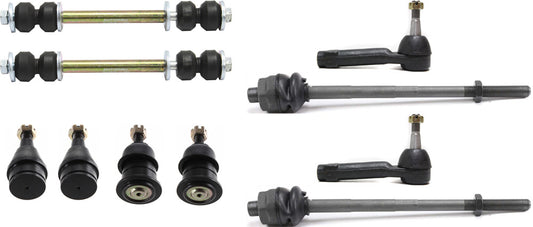 10-Piece Kit Front, Driver and Passenger Side, Upper and Lower Ball Joint, includes (4) Ball Joint, (2) Sway Bar Link, and (4) Tie Rod End, Heavy Duty Design