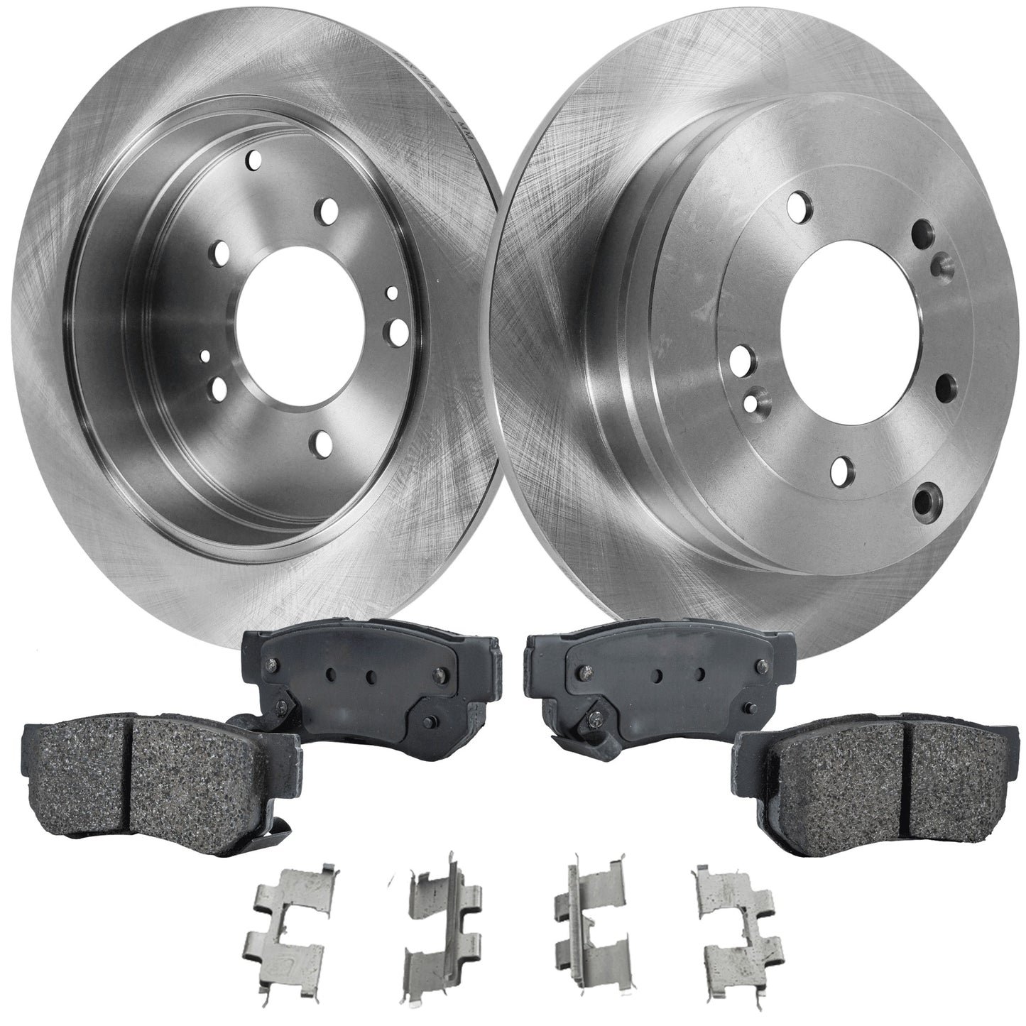 Комплект из 2 задних тормозных дисков и колодок, гладкая поверхность, 5 болтов, 283,97 мм, керамические, серия Pro-Line, включает в себя (2) тормозных диска и (1) комплект тормозных колодок