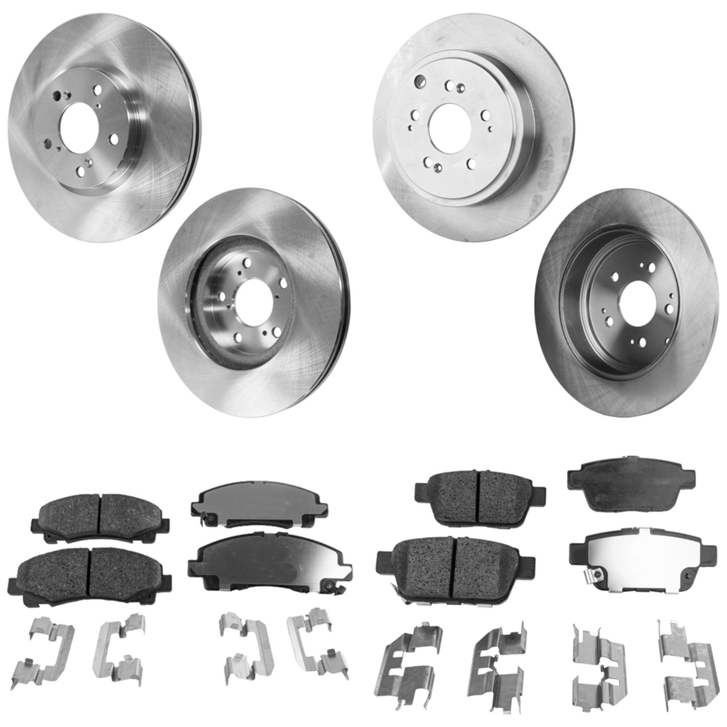 4-Wheel Set Front and Rear Brake Disc and Pad Kit, Plain Surface 5 Lugs Front-319.79 mm/Rear-333.6 mm Ceramic Pro-Line Series, Includes (4) Brake Disc and (2) Brake Pad Set