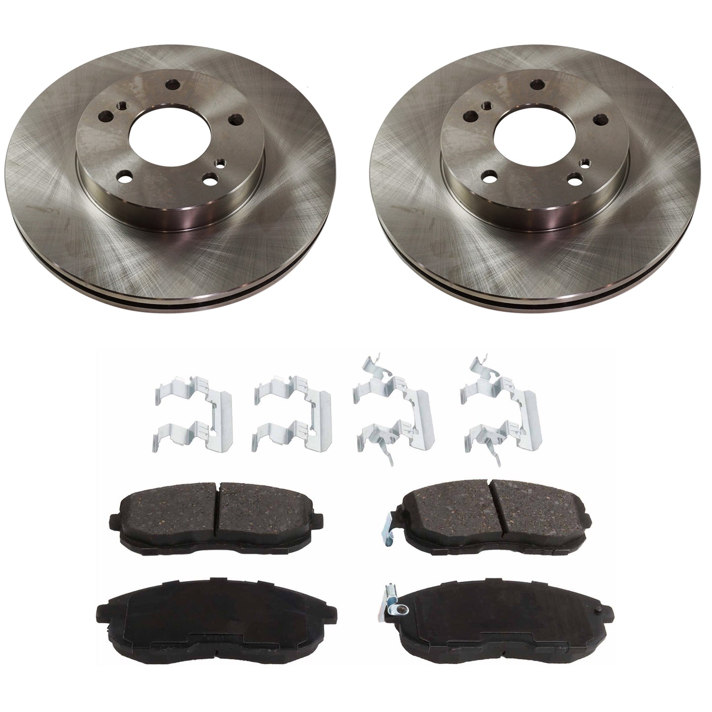2-Wheel Set Front Brake Disc and Pad Kit, Plain Surface 5 Lugs 279.91 mm Ceramic Pro-Line Series, Includes (2) Brake Disc and (1) Brake Pad Set