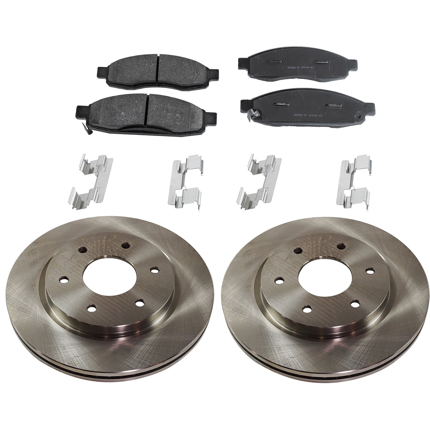2-Wheel Set Front Brake Disc and Pad Kit, Plain Surface 6 Lugs 320.04 mm Organic Pro-Line Series, Includes (2) Brake Disc and (1) Brake Pad Set