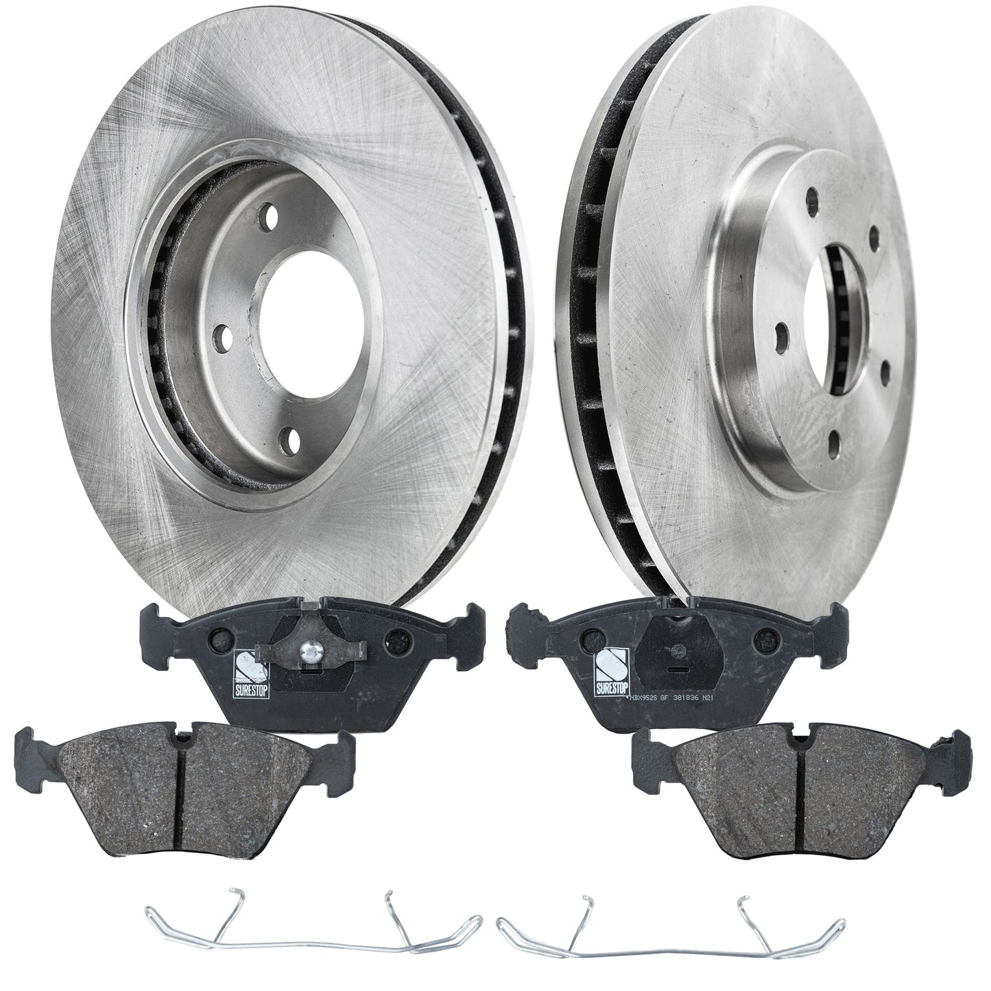 2-Wheel Set Front Brake Disc and Pad Kit, Plain Surface 5 Lugs 305.05 mm Organic Pro-Line Series, Includes (2) Brake Disc and (1) Brake Pad Set