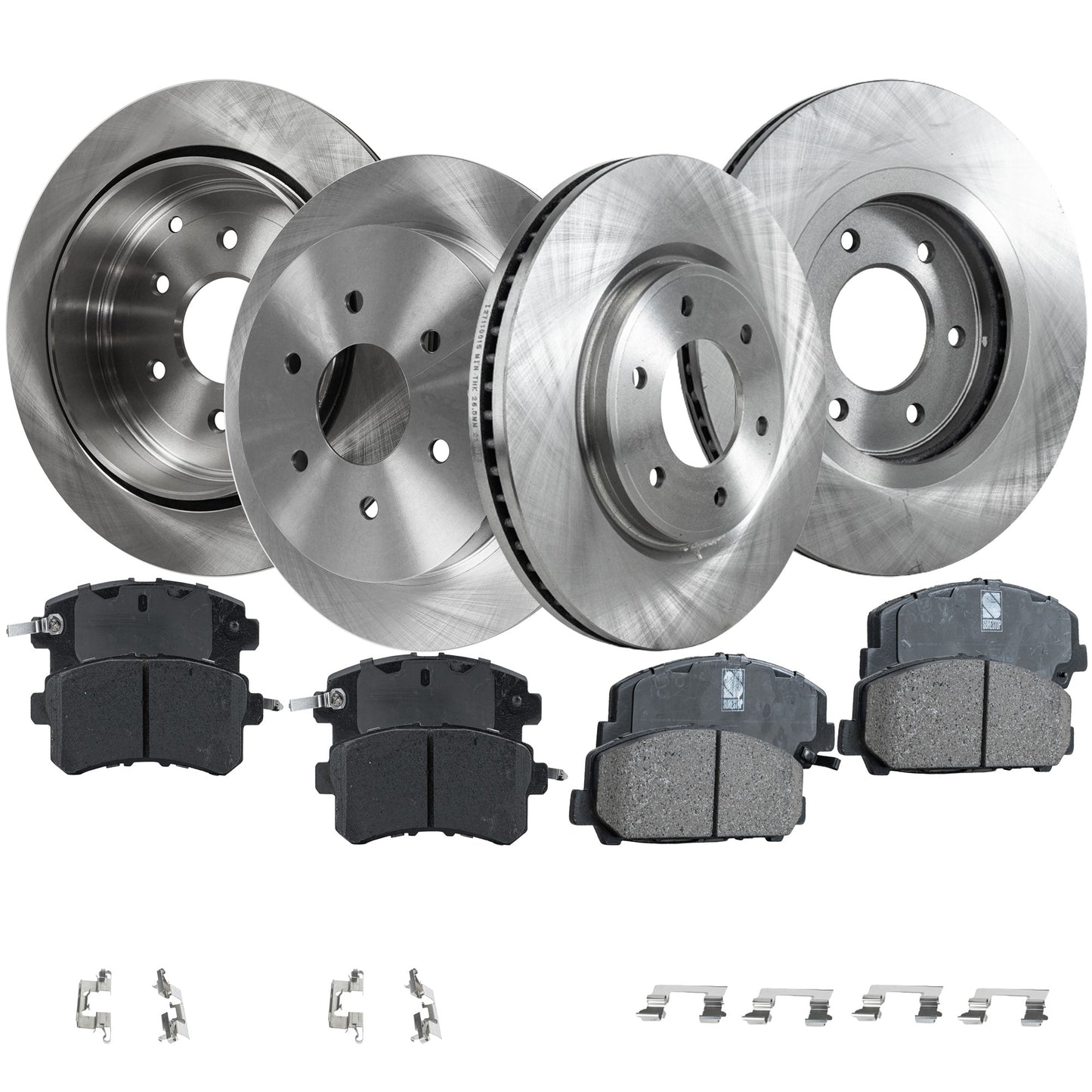 4-Wheel Set Front and Rear Brake Disc and Pad Kit, Plain Surface 6 Lugs Front and Rear-350.01 mm Ceramic Pro-Line Series, Includes (2) Brake Pad Set and (4) Brake Disc