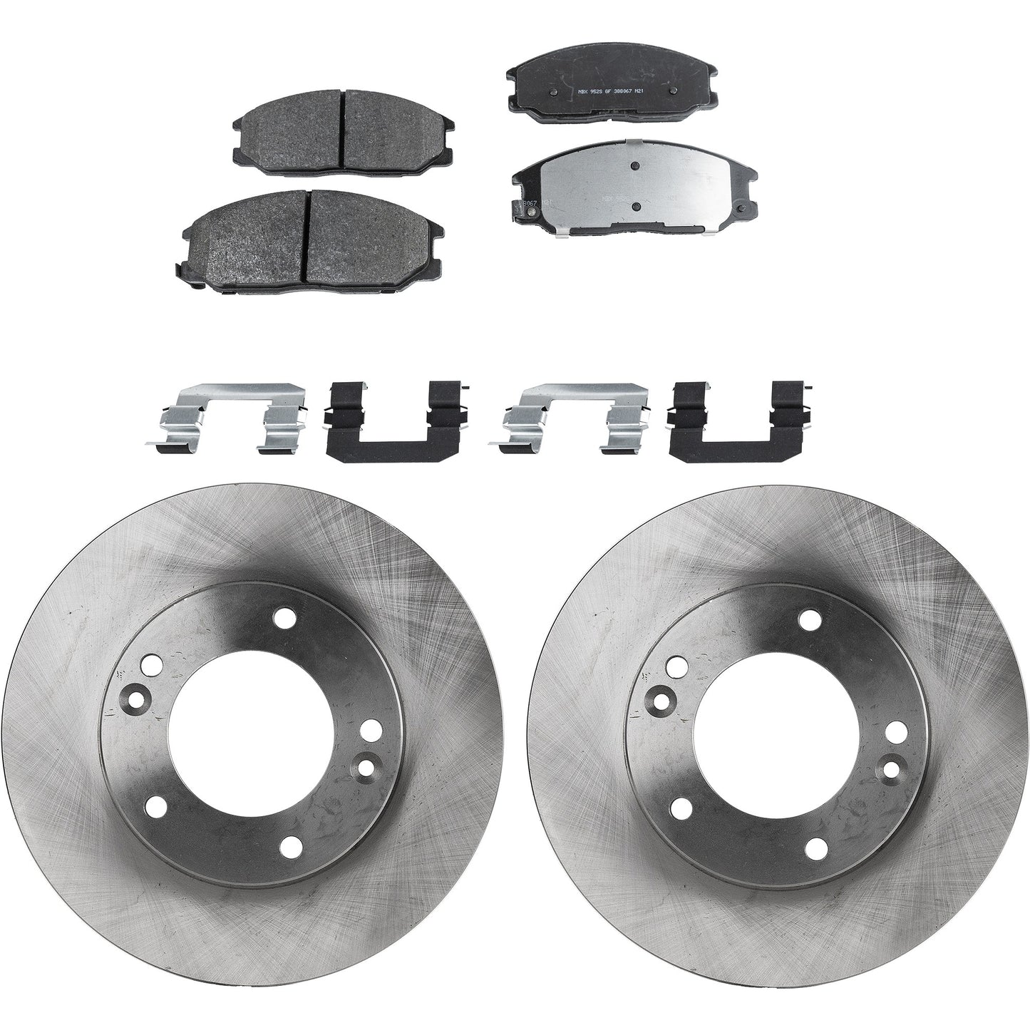 2-Wheel Set Front Brake Disc and Pad Kit, Plain Surface 5 Lugs 299.97 mm Organic Pro-Line Series, Includes (2) Brake Disc and (1) Brake Pad Set