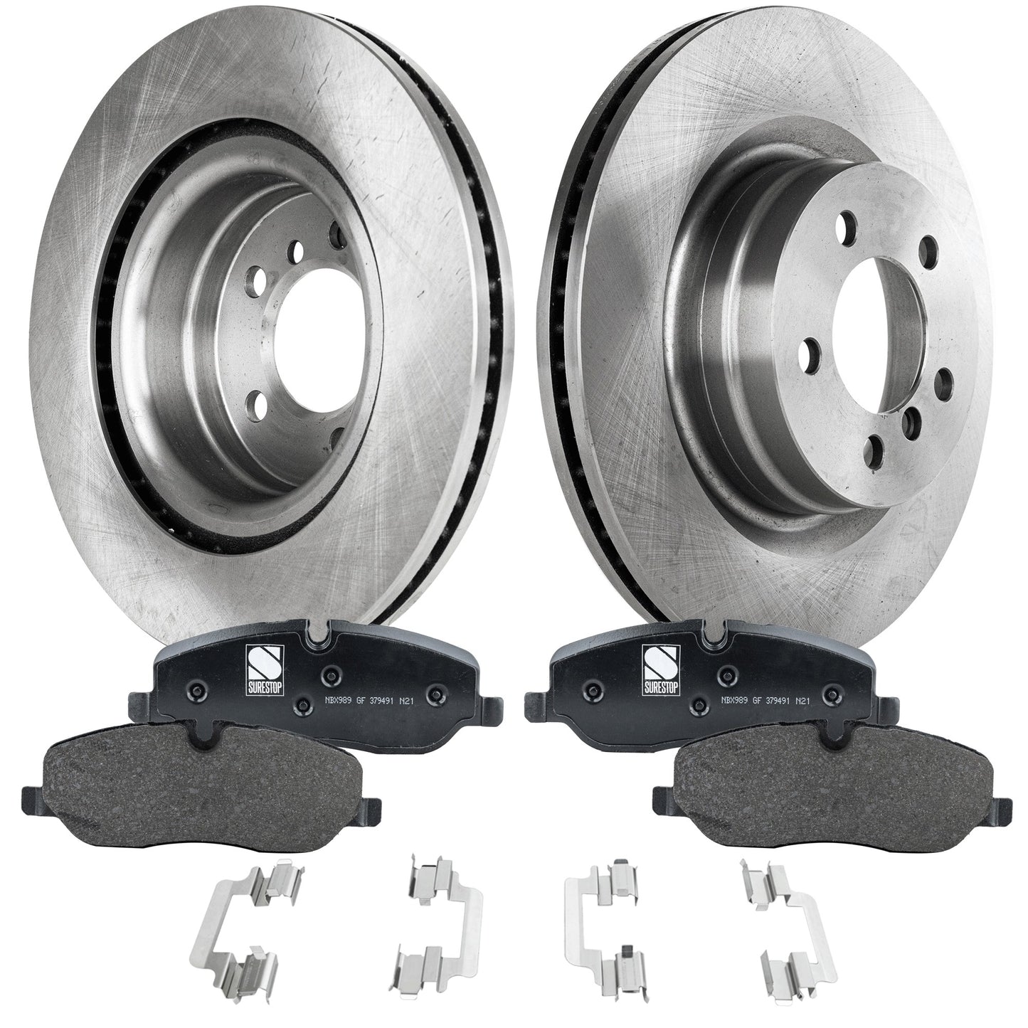 2-Wheel Set Front Brake Disc and Pad Kit, Plain Surface 5 Lugs 343.92 mm Organic Pro-Line Series, Includes (2) Brake Disc and (1) Brake Pad Set