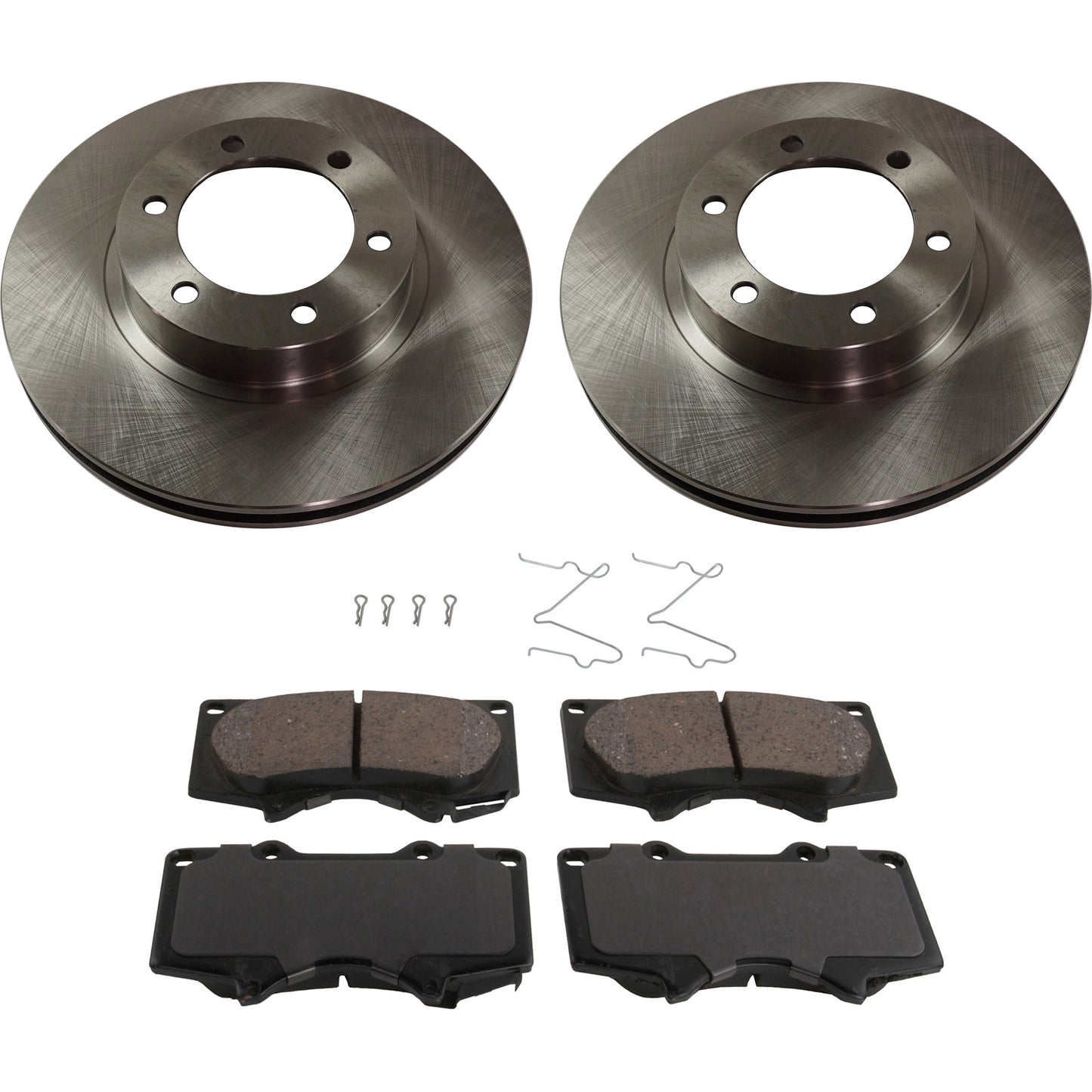 2-Wheel Set Front Brake Disc and Pad Kit, Plain Surface 6 Lugs 338.07 mm Ceramic Pro-Line Series, Includes (1) Brake Pad Set and (2) Brake Disc