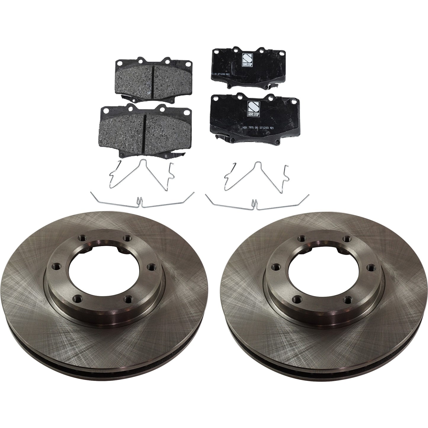 2-Wheel Set Front Brake Disc and Pad Kit, Plain Surface 6 Lugs 311.7 mm Ceramic Pro-Line Series, Includes (2) Brake Disc and (1) Brake Pad Set
