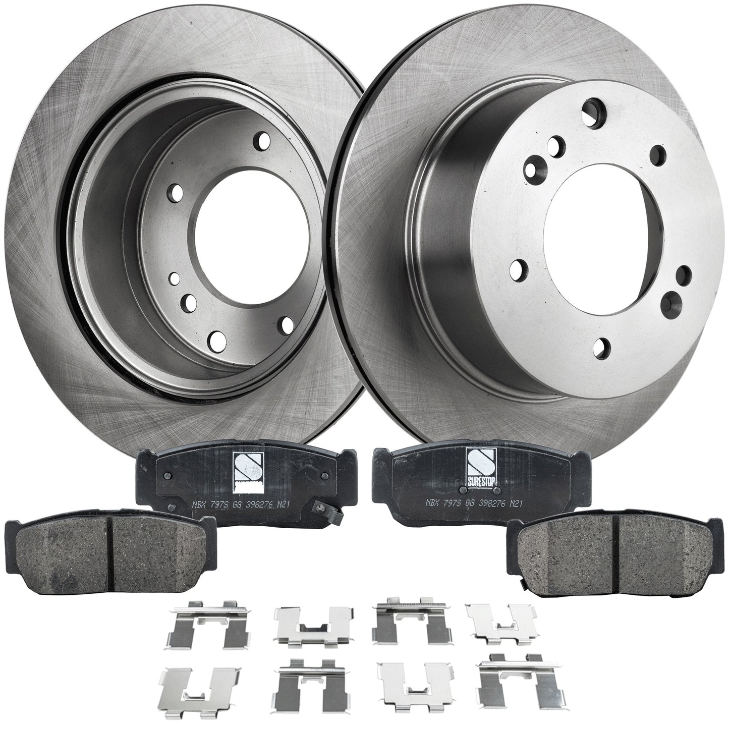 2-Wheel Set Rear Brake Disc and Pad Kit, Plain Surface 5 Lugs 314.96 mm Ceramic Pro-Line Series, Includes (2) Brake Disc and (1) Brake Pad Set