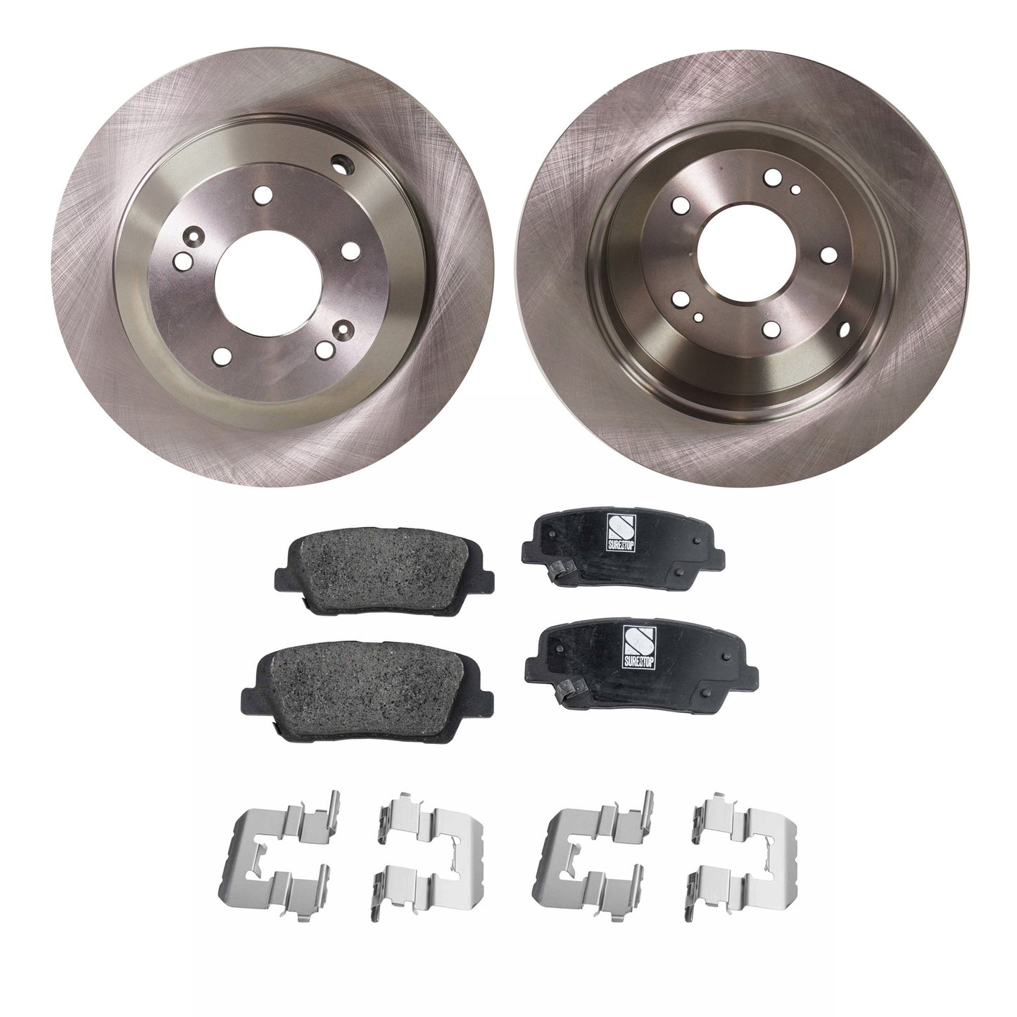 2-Wheel Set Rear Brake Disc and Pad Kit, Plain Surface 5 Lugs 302.01 mm Ceramic Pro-Line Series, Includes (1) Brake Pad Set and (2) Brake Disc